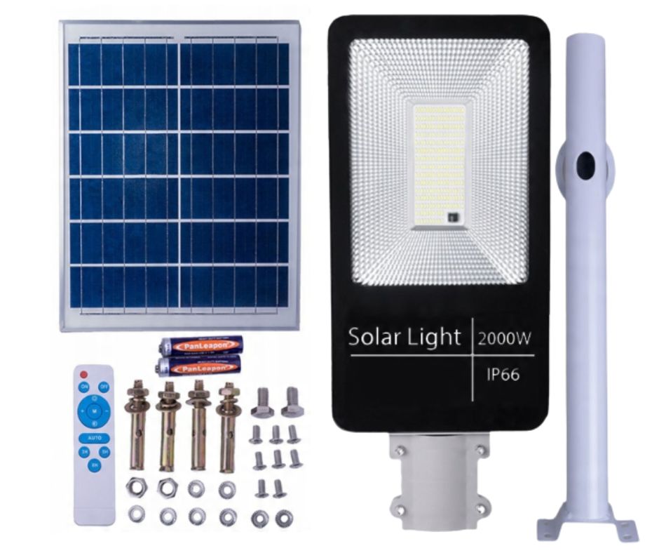SOLAR LED STREET LAMP STRONG GARDEN DUSK SENSOR 2000W + REMOTE CONTROL Manufacturer code DO OGRODU PILOT PANEL SŁUP CZUJNIK ZMIERZCHU