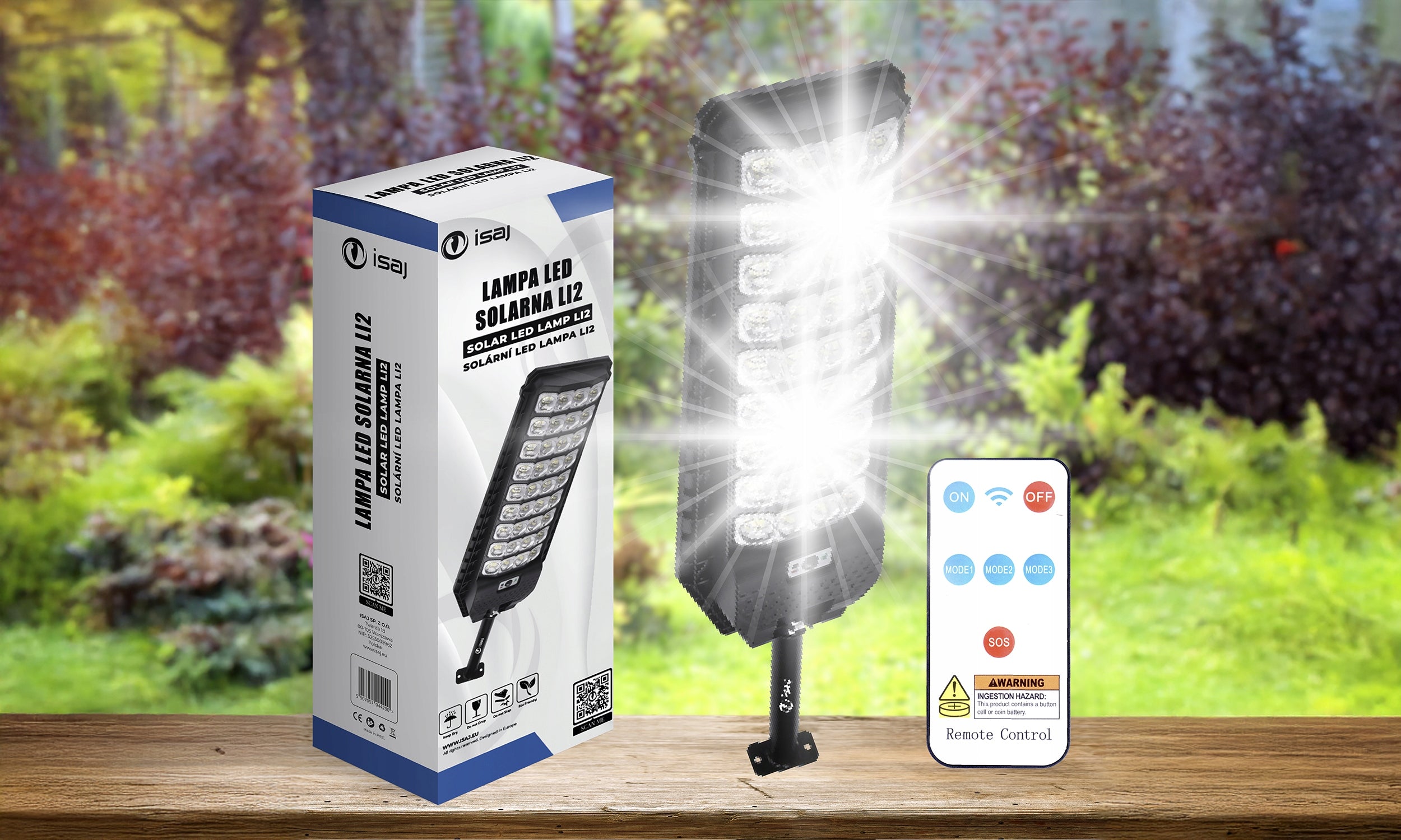 SOLAR LED STREET LAMP WITH MOTION AND DUSK SENSOR + REMOTE CONTROL ISAJ LI2 Manufacturer code LI2