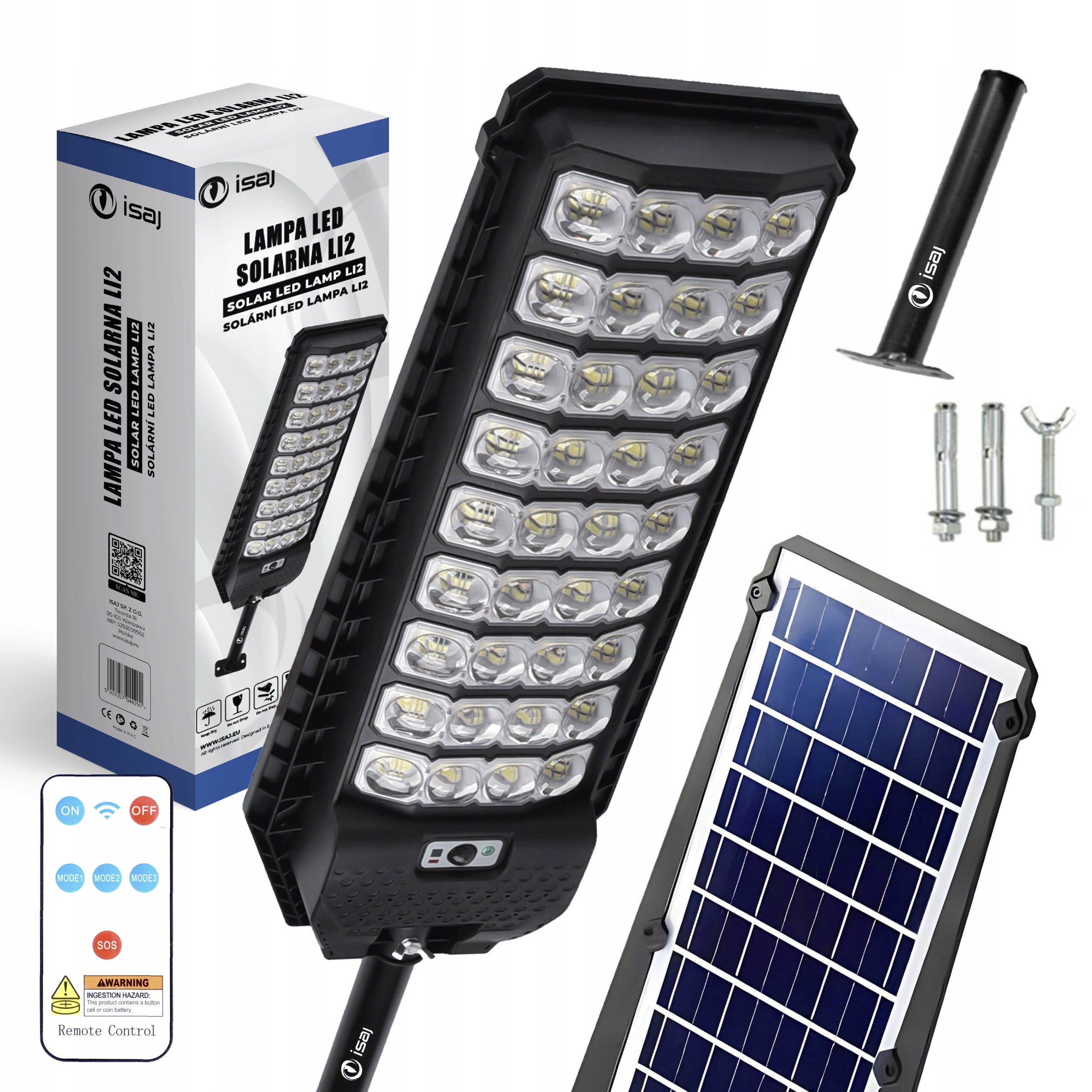SOLAR LED STREET LAMP WITH MOTION AND DUSK SENSOR + REMOTE CONTROL ISAJ LI2