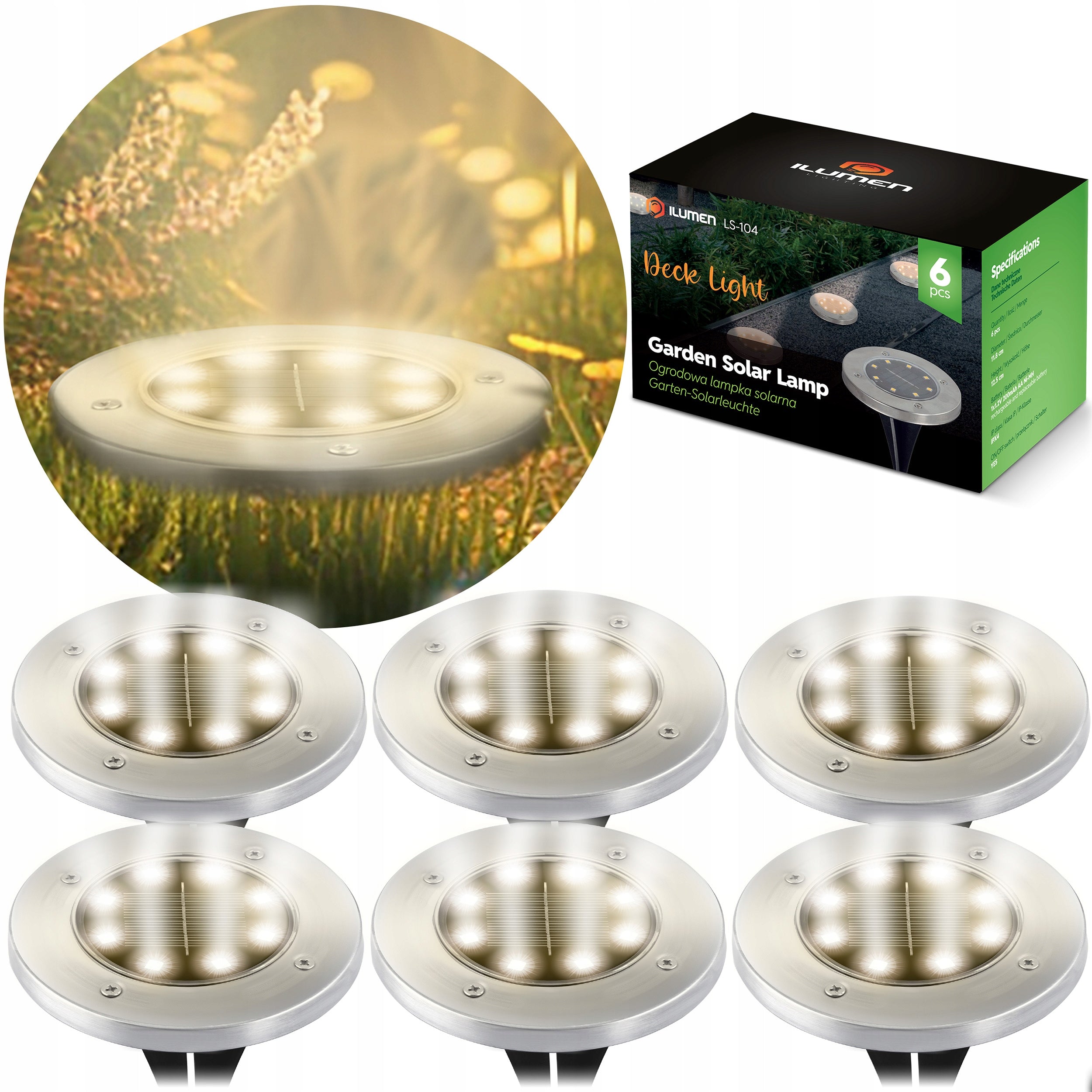 SOLAR LIGHTS FOR GARDEN GROUND HAMMERED Ilumen LED 6pcs.