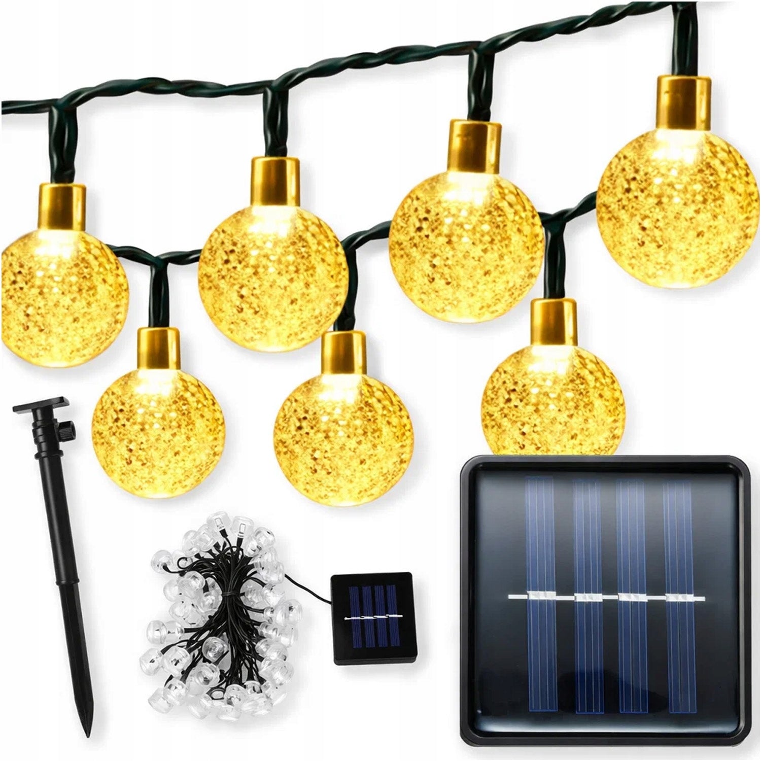 SOLAR LIGHTS GARDEN GARLAND SOLAR 100LED BALLS WHITE WARM 12M