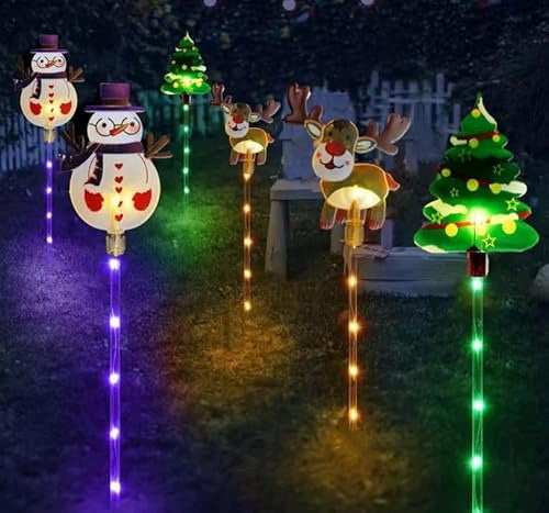 SOLAR LIGHTS LED CHRISTMAS TREE SNOWMAN REINDEER CHRISTMAS DECORATION 6 PCS Brand no brand