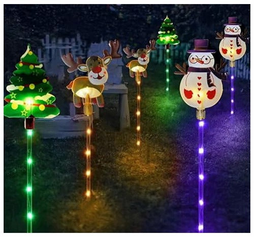 SOLAR LIGHTS LED CHRISTMAS TREE SNOWMAN REINDEER CHRISTMAS DECORATION 6 PCS