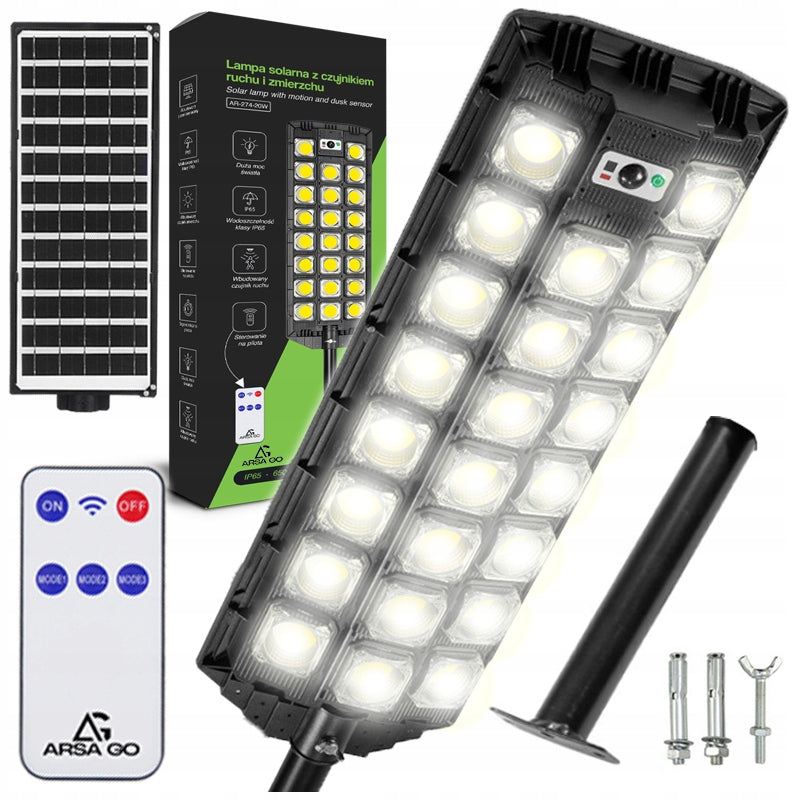 SOLAR OUTDOOR LED STREET LAMP WITH MOTION AND DUSK SENSOR 2200W