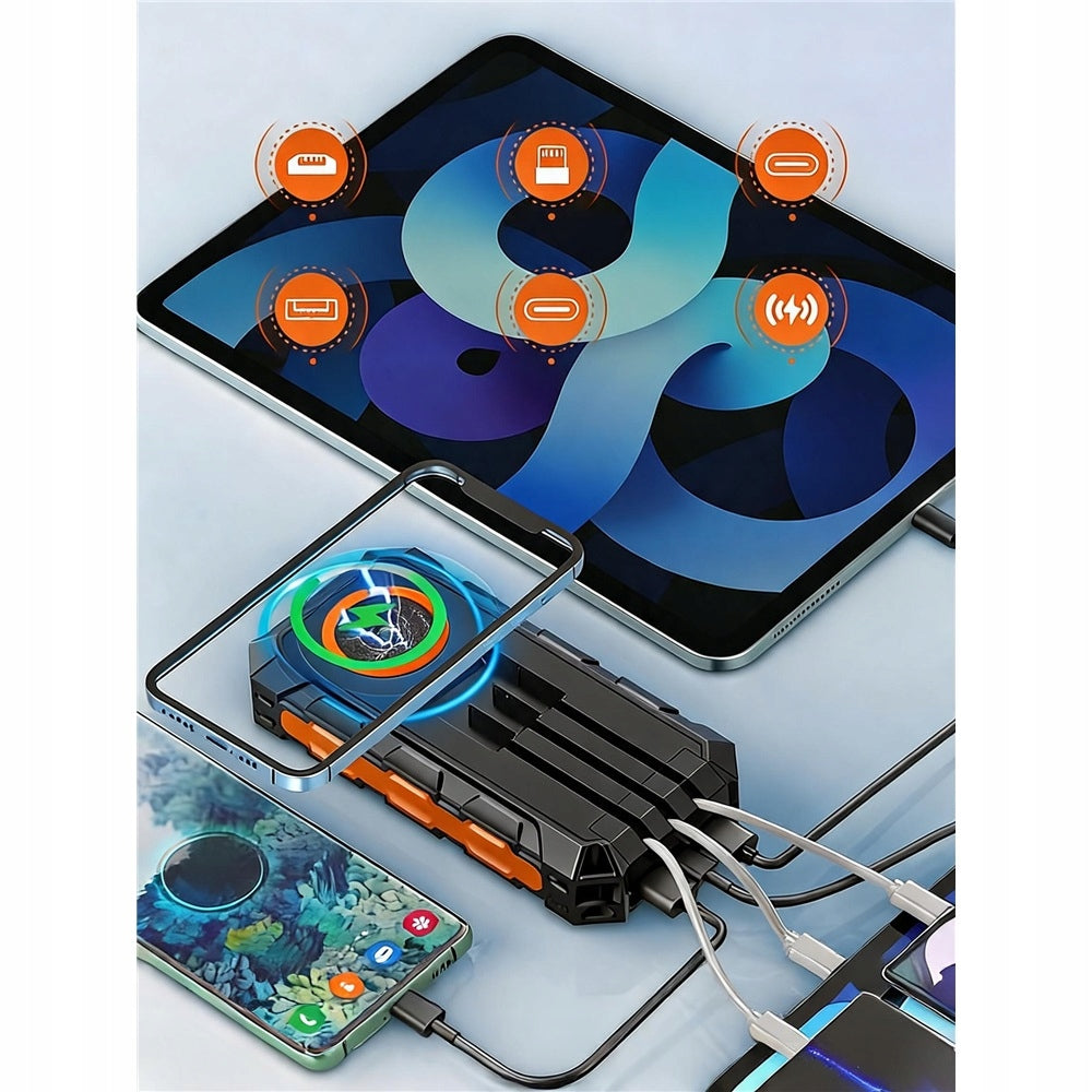 SOLAR POWER BANK 20000MAH 7 OUTPUTS 2 INPUTS WITH FLASHLIGHT BLACK Manufacturer code POWERBANK INDUKCYJNY SOLAR 30000 MAH
