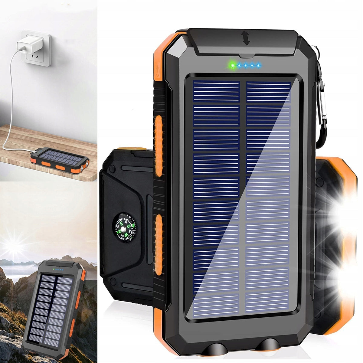 SOLAR POWER BANK 26 800MAH FOR IPHONE PORTABLE WITH CLIP AND COMPASS