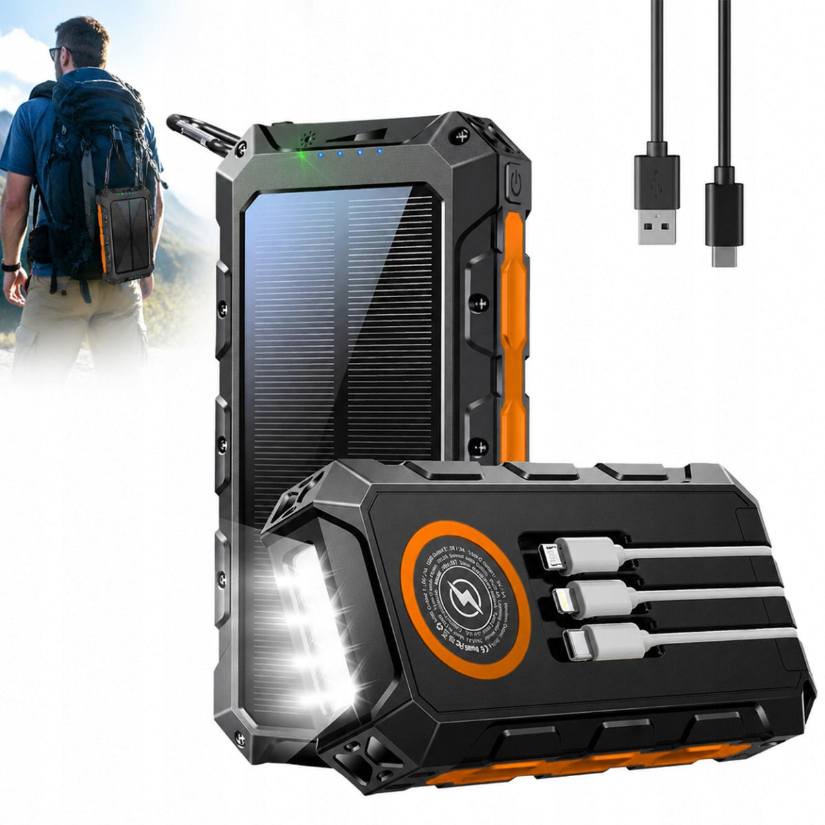 SOLAR POWER BANK 52800MAH WIRELESS CHARGING WITH FLASHLIGHT TYPE-C USB