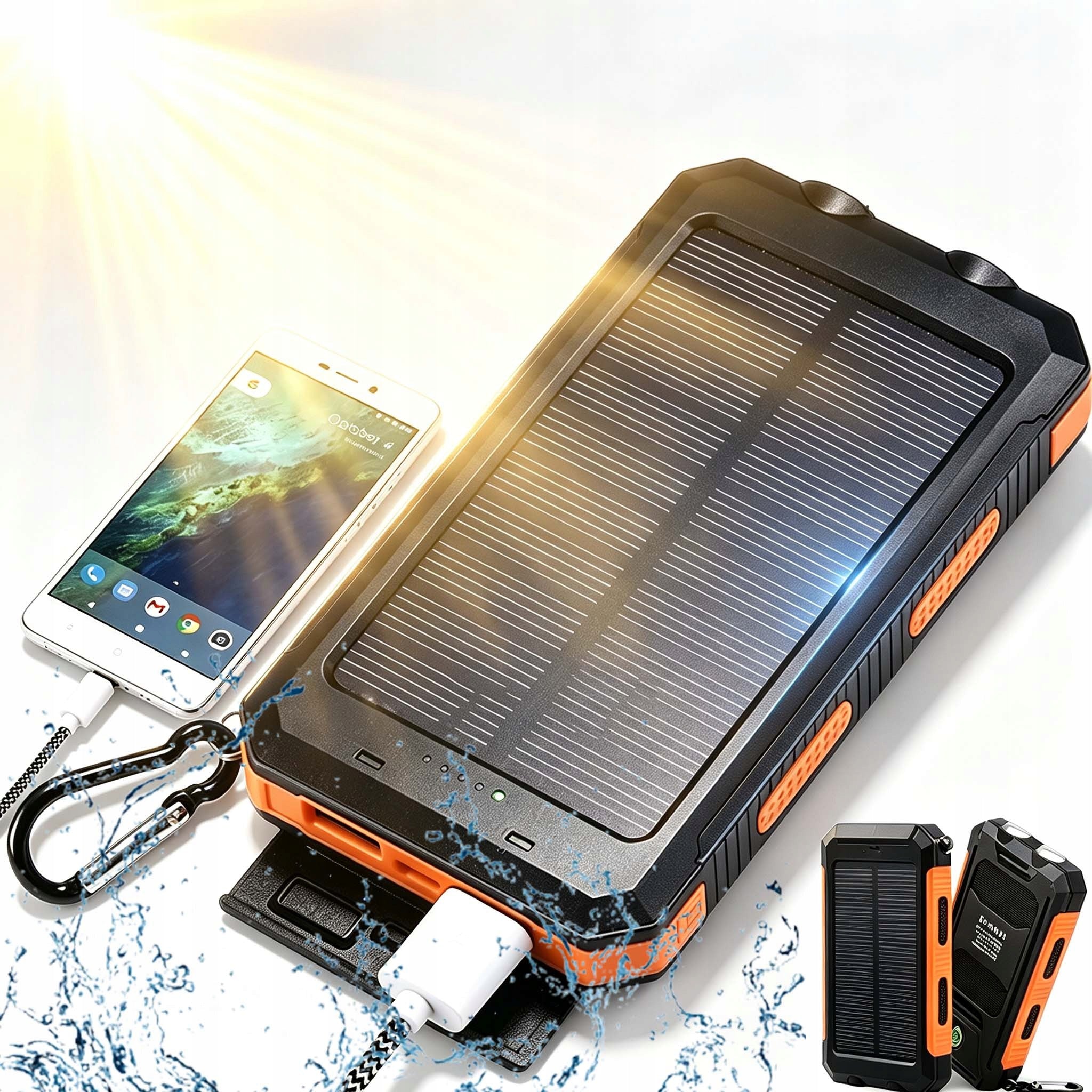SOLAR POWER BANK MINI INDUCTION 30000MAH 2 IN 1 WITH LED 2.4W WATERPROOF