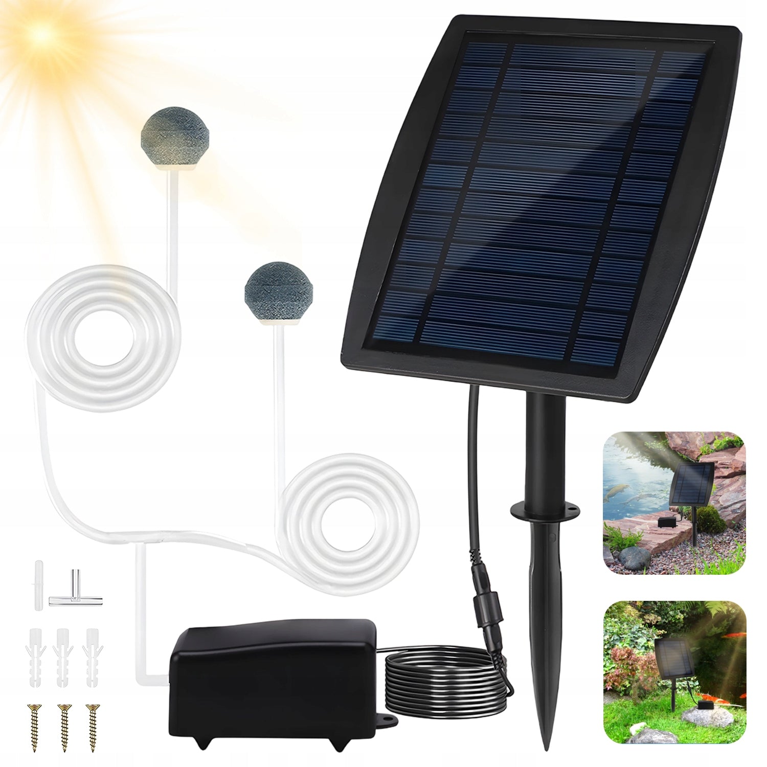 SOLAR POWERED AERATOR FOR POND WATER, OXYGEN PUMP, 3,7 V