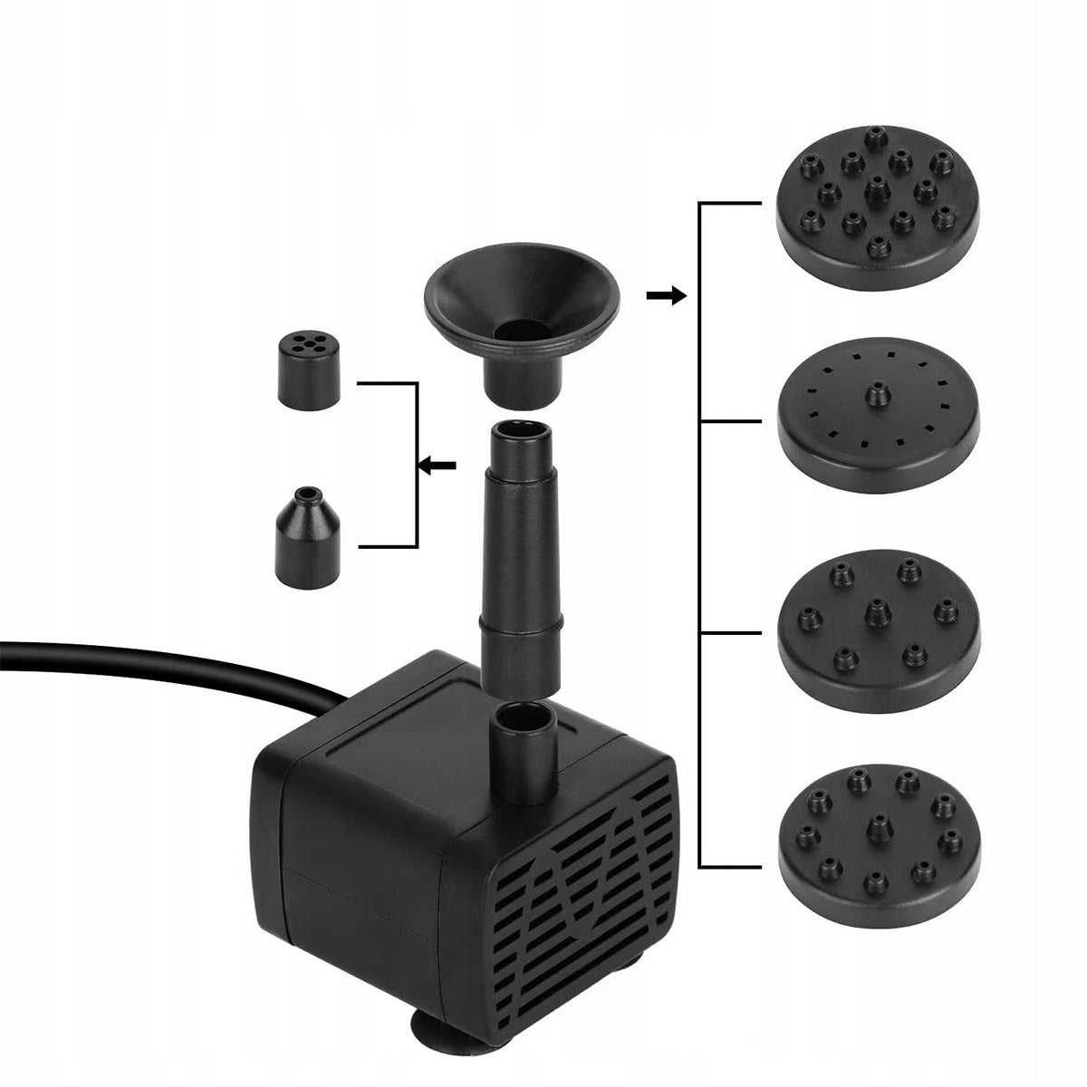 SOLAR PUMP FOUNTAIN PUMP WITH SOLAR PANEL + 6 NOZZLES 5W Pump capacity l/h Do 500 l/h
