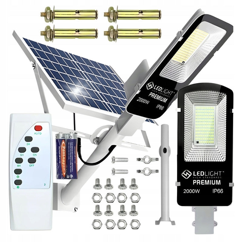 SOLAR STREET LAMP 264x LED 2000W WITH POLE LANTERN HOLDER + REMOTE CONTROL