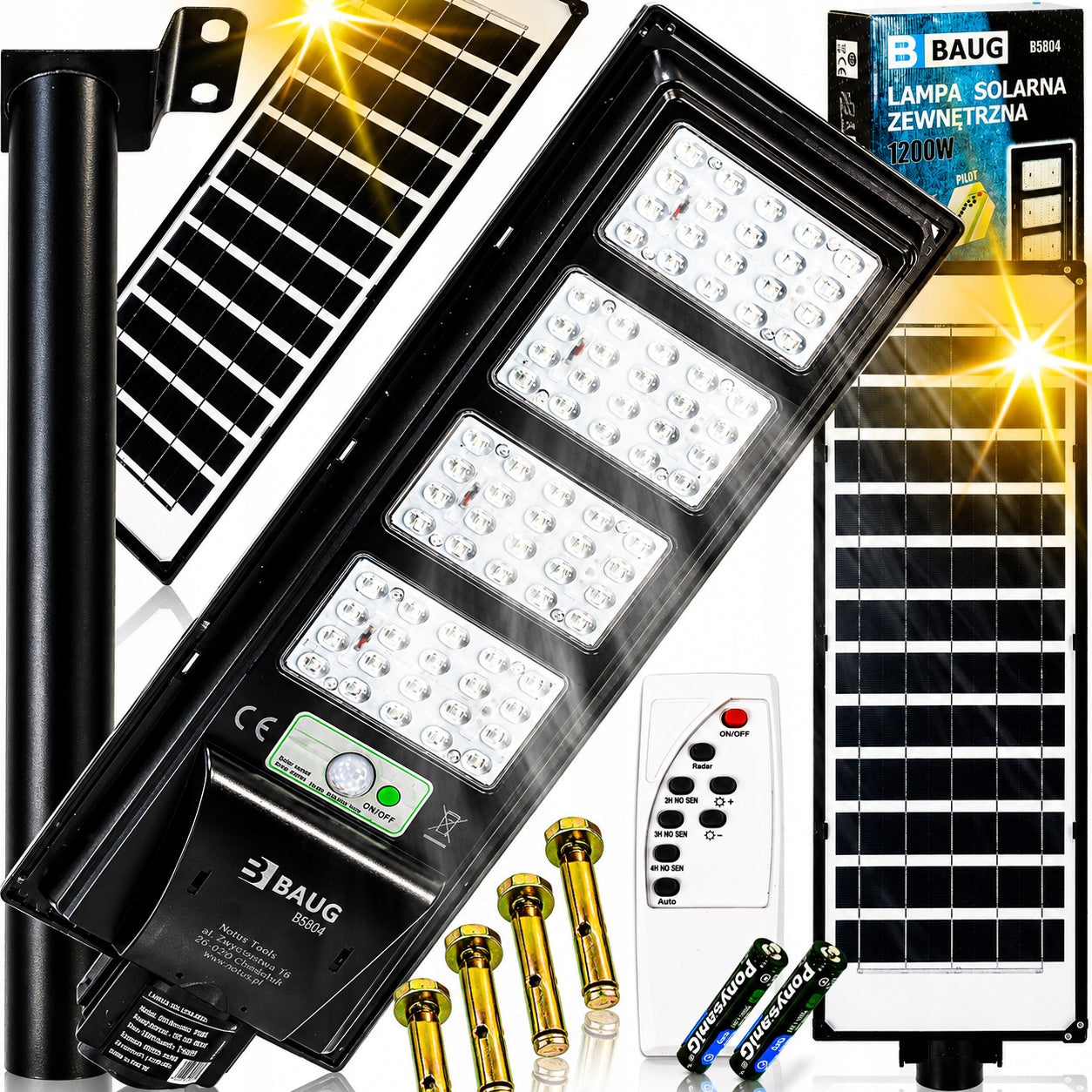 SOLAR STREET LAMP WITH TWILIGHT MOTION SENSOR OUTDOOR GARDEN