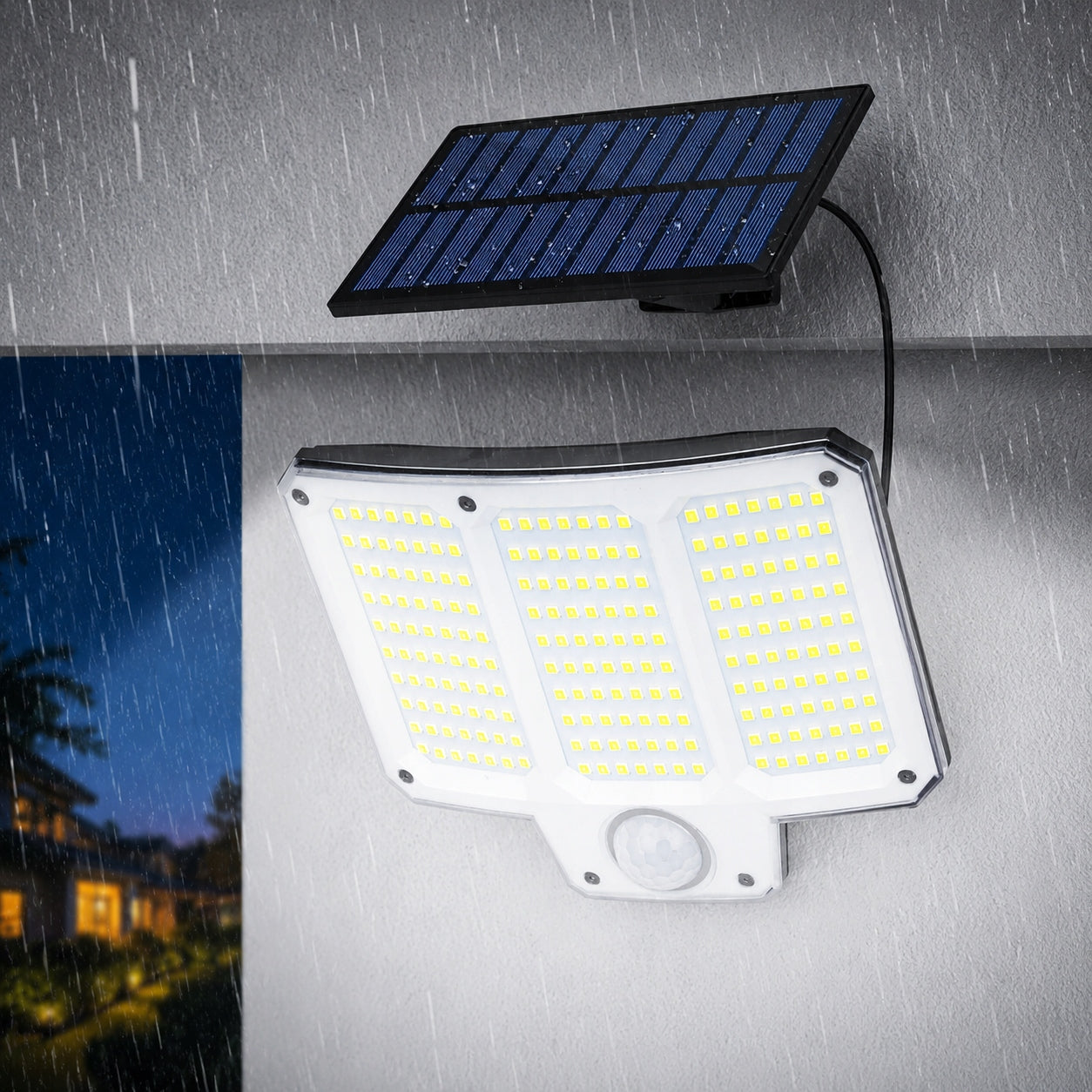 SOLAR WALL LAMP 210 LED MOTION SENSOR SEPARATE SOLAR PANEL 5m REMOTE CONTROL Packaging status original