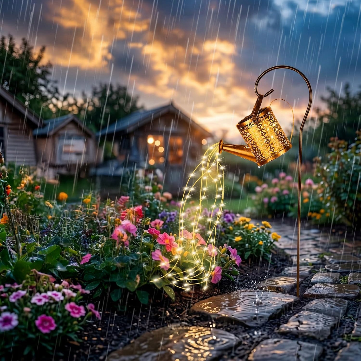 SOLAR WATERING CAN LED GARDEN LAMP HAMMERED LARGE LAMP FOR GARDEN DECORATION Packaging status original