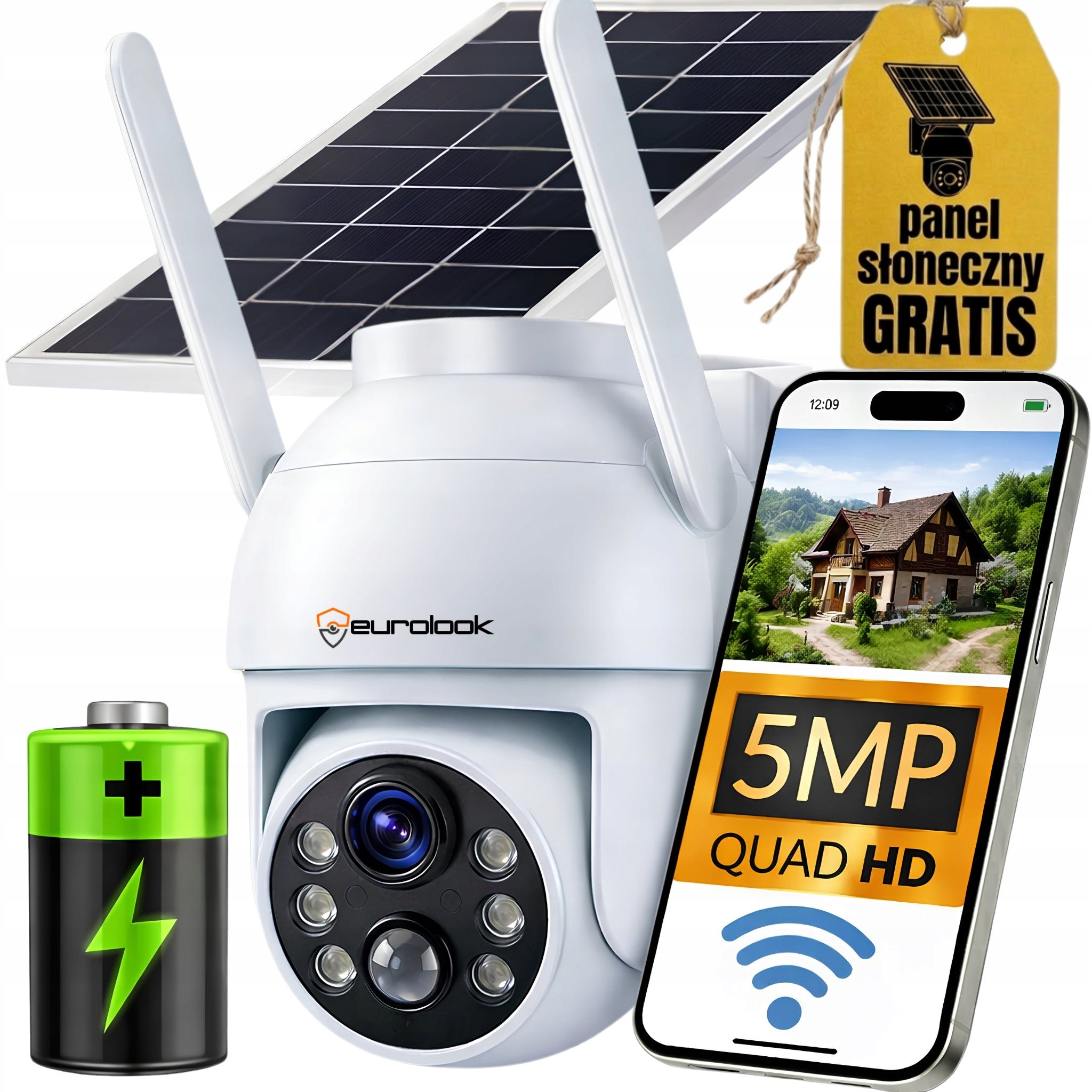 SOLAR WIFI CAMERA 5MPX SMART OUTDOOR ROTATING IP WIRELESS ALARM