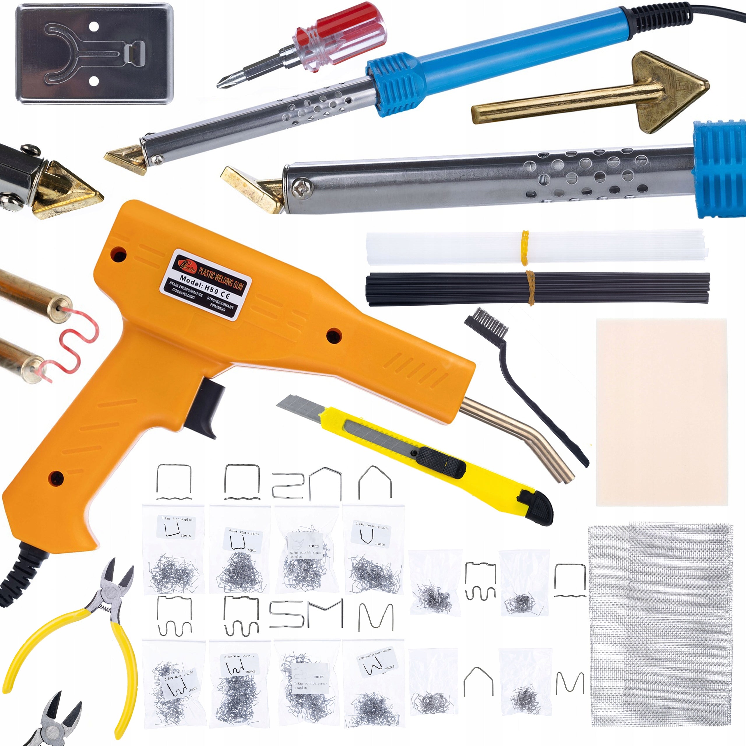 SOLDERING IRON PLASTIC BLUE LARK 80W+STAPLER 200 STAPLES+800 STAPLES 8 TYPES