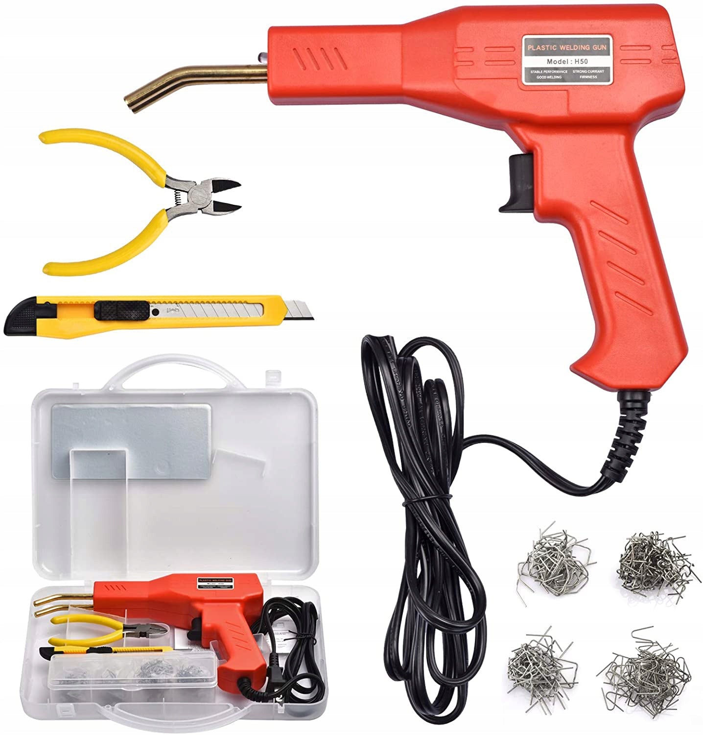SOLDERING IRON STAPLER FOR PLASTIC SET OF 200 STAPLES 4 TYPES SUITCASE WELDING MACHINE
