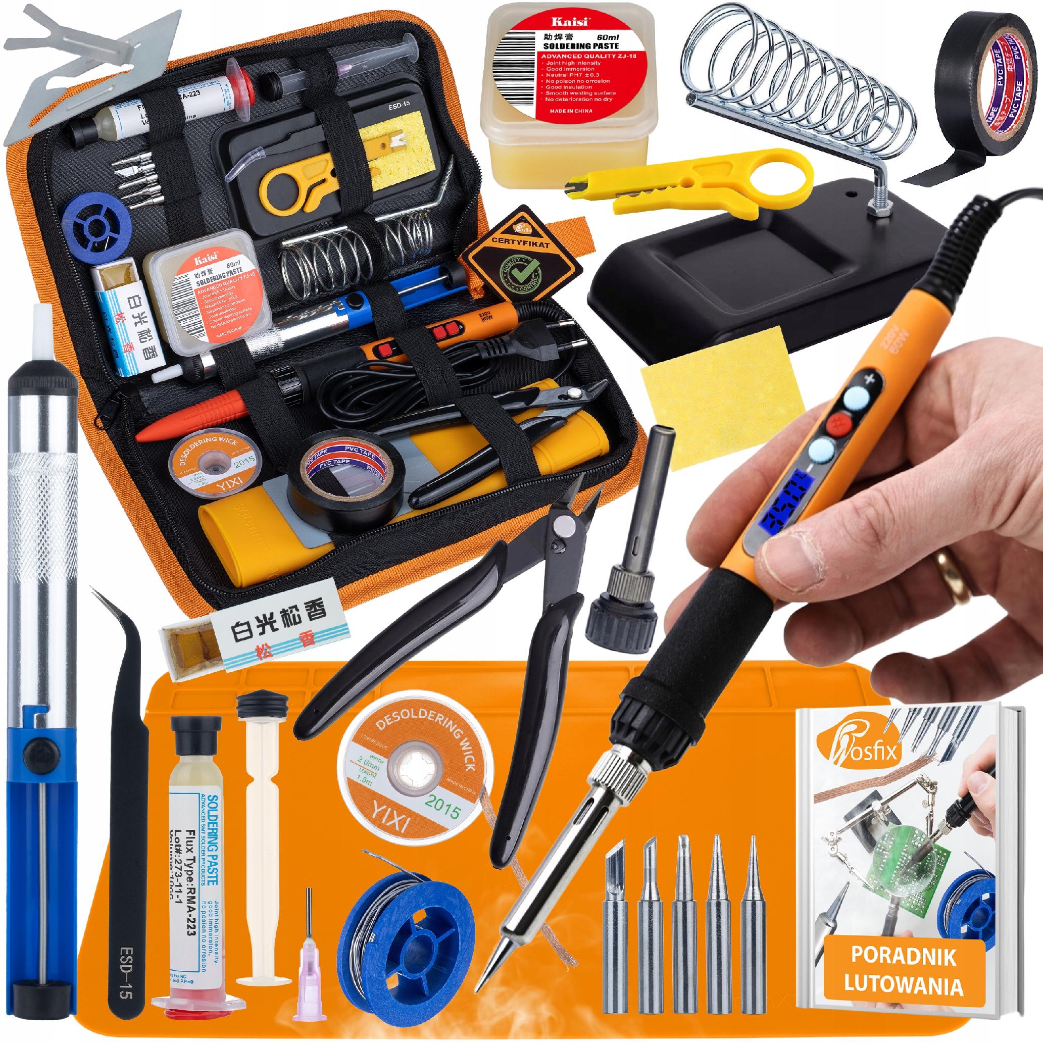 SOLDERING KIT 13IN1 ROSFIX 60W TIPS LCD FLUX TOOLS CASE MAT ESD 500°C