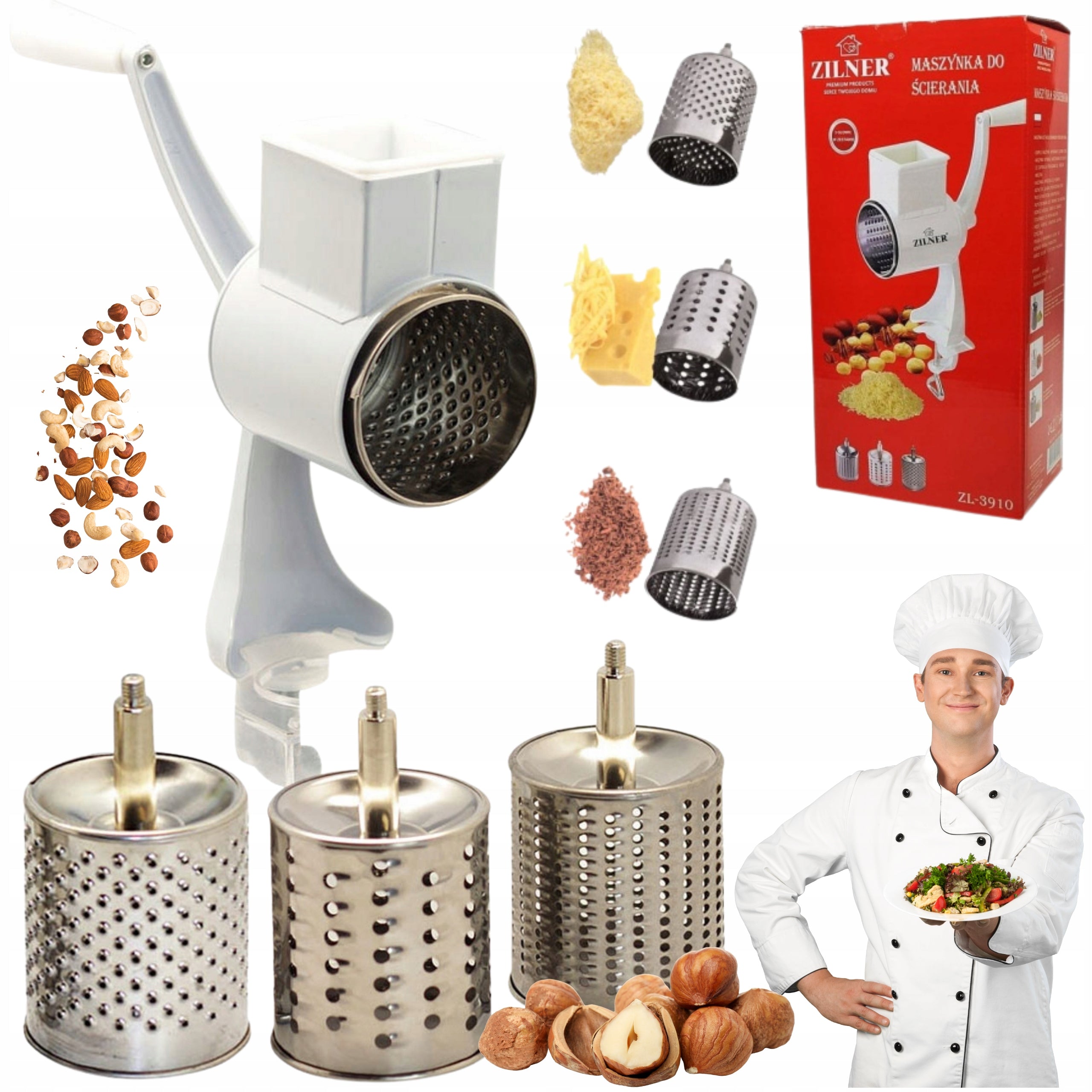 SOLID DRIED VEGETABLE NUT FRICTION MACHINE 3 BLADES HAND GRATER 3x