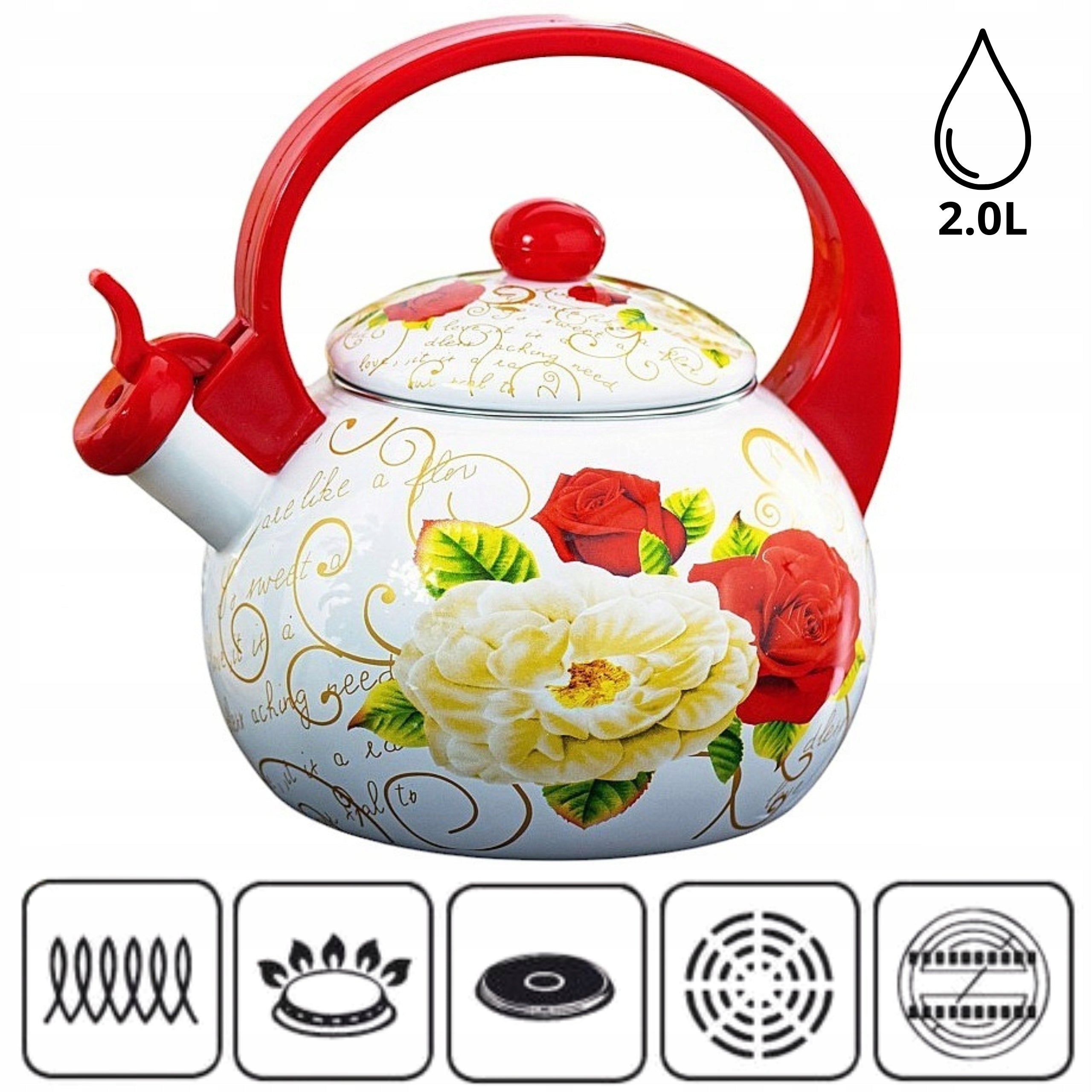 SOLID ENAMEL Kettle 2.0L GAS INDUCTION Traditional TEAPOT WITH WHISTLE Packaging status original