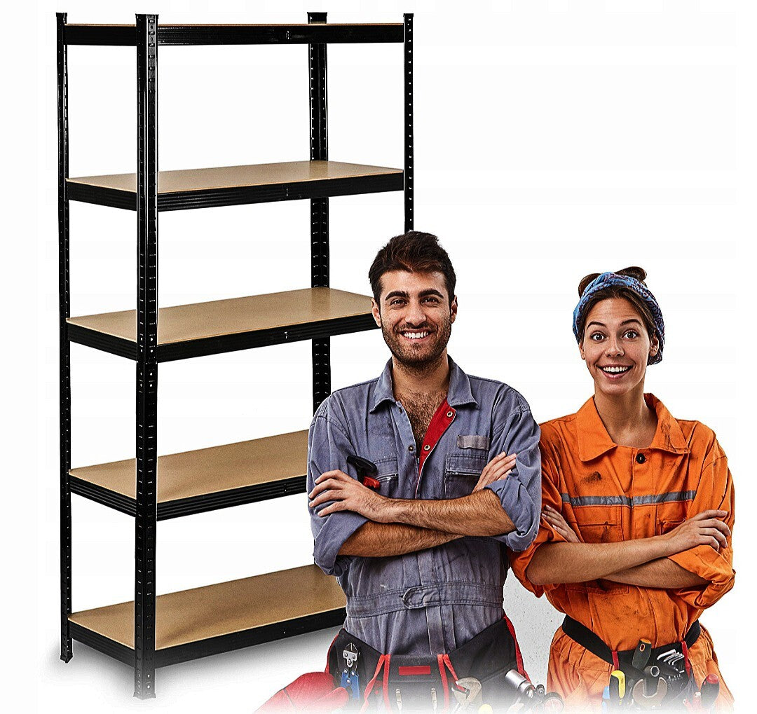 SOLID METAL STORAGE RACK BLACK 205x120x45 1000KG GARAGE STORAGE Packaging status original