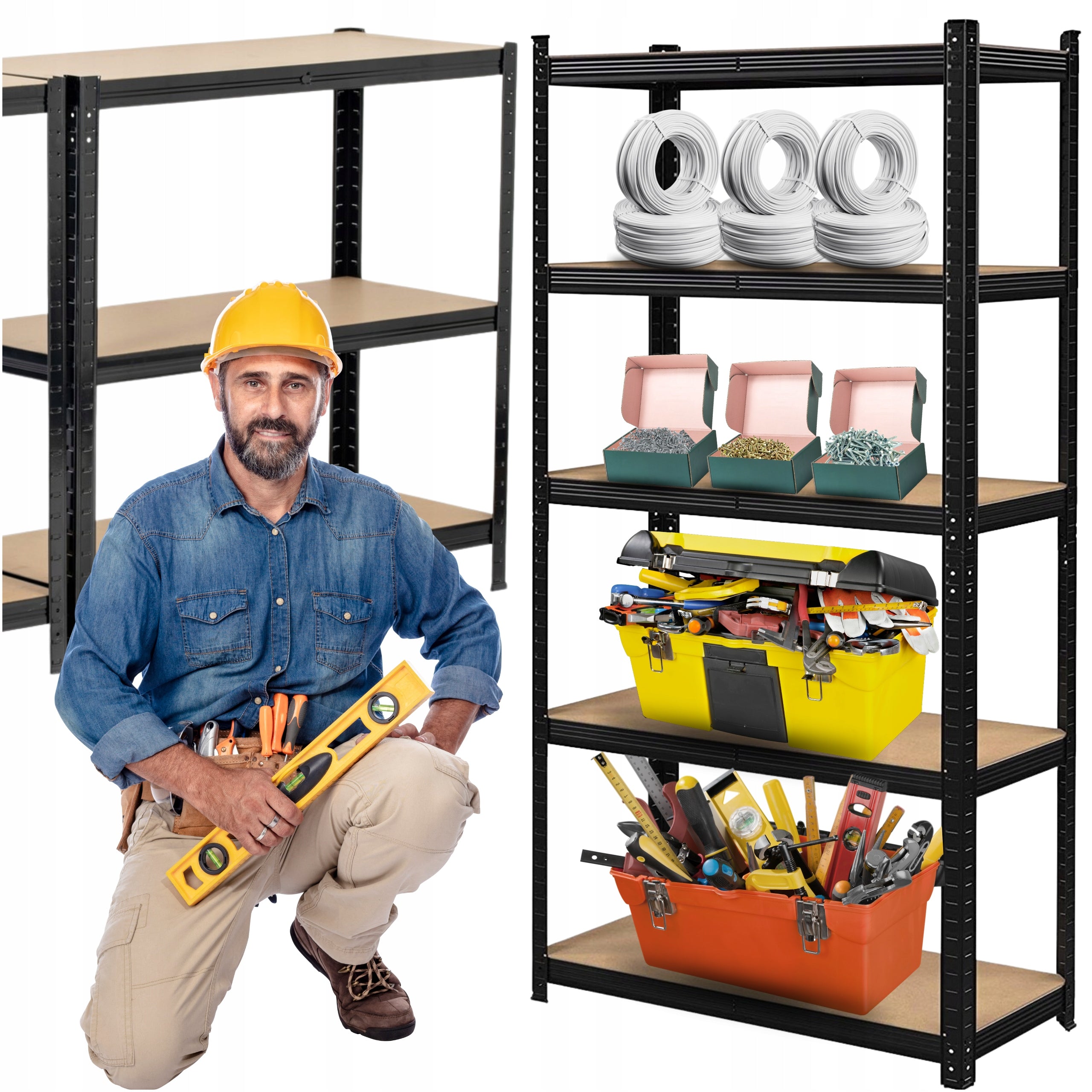 SOLID METAL STORAGE RACK BLACK 205x120x45 1000KG GARAGE STORAGE