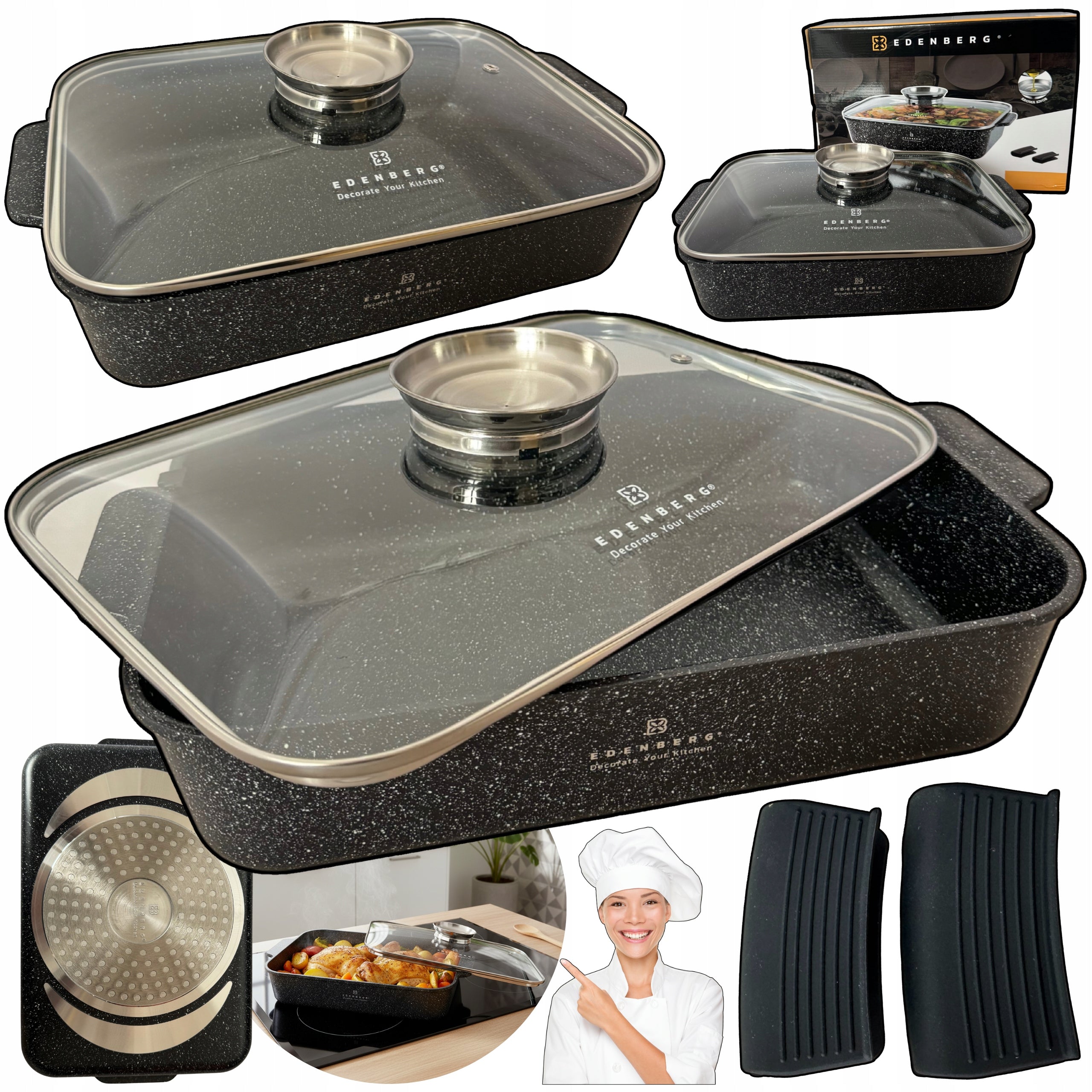 SOLID NON-STICK MARBLE Brittany 4.0L + PAWS 2pcs GAS INDUCTION