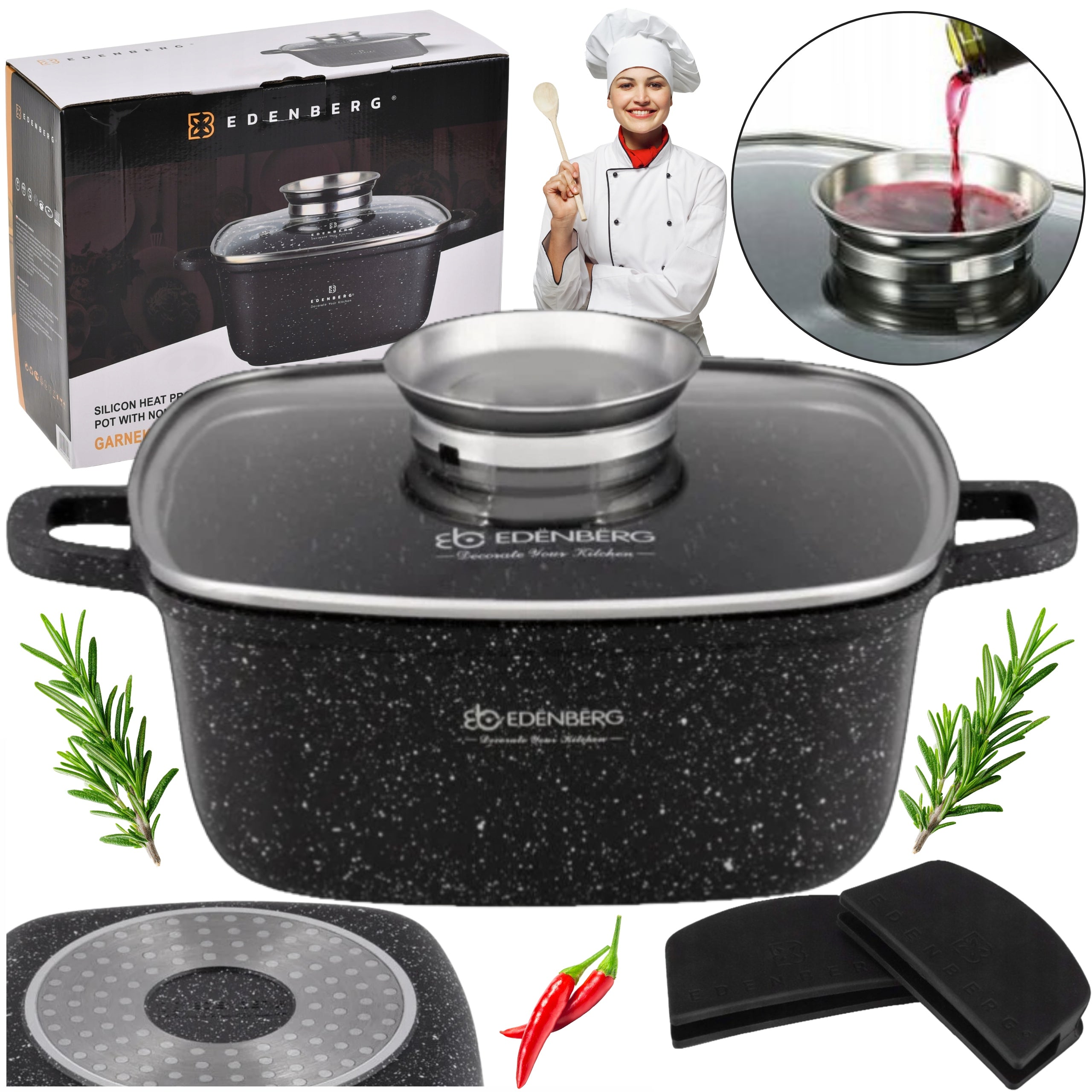 SOLID SQUARE MARBLE Pot 28cm + PAWS 2x GAS INDUCTION OVEN