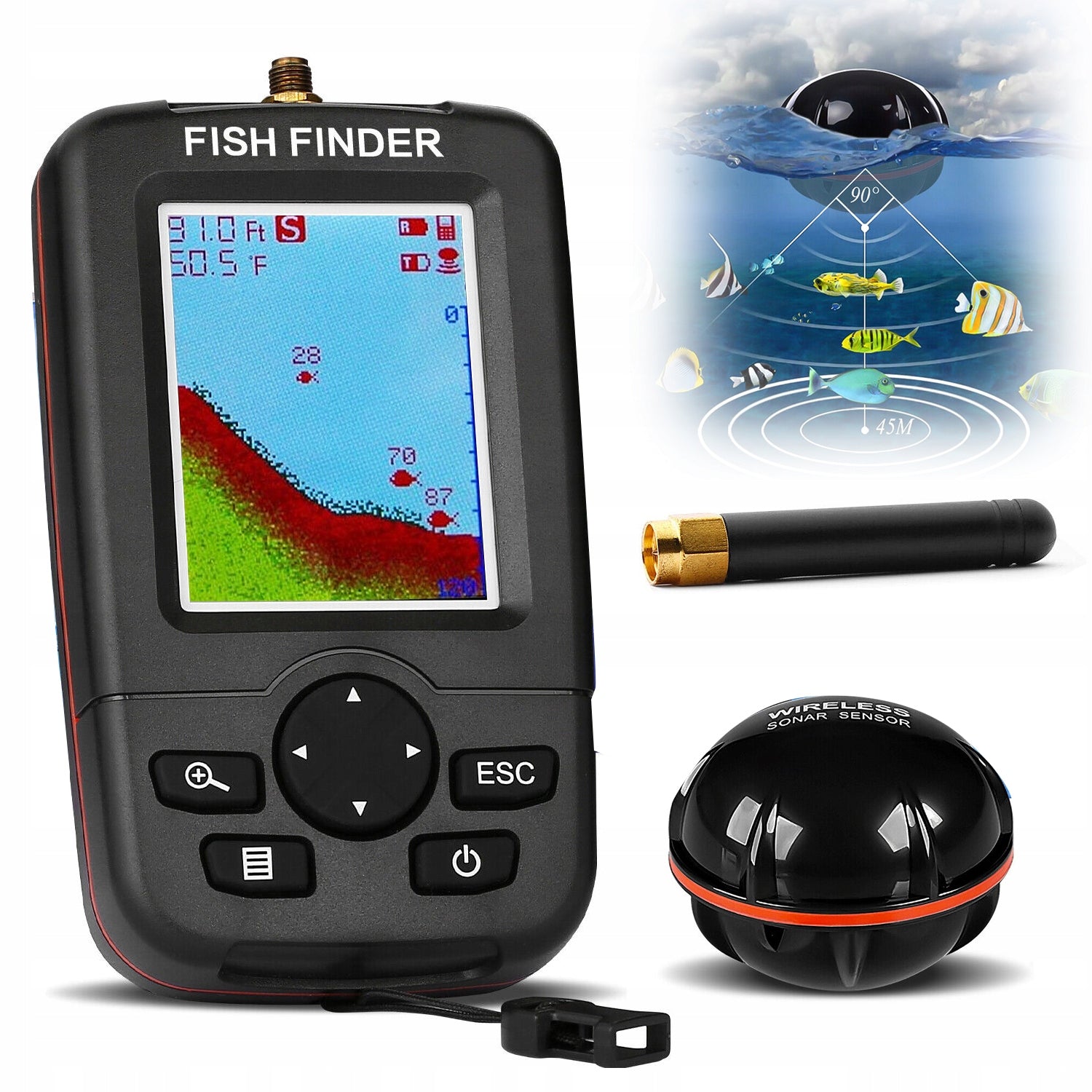 SONAR WIRELESS SONAR COLOR DISPLAY FOR FISH FISHERMAN Manufacturer code ECHOSONDA FISH FINDER SONAR WYKRYWACZ RYB