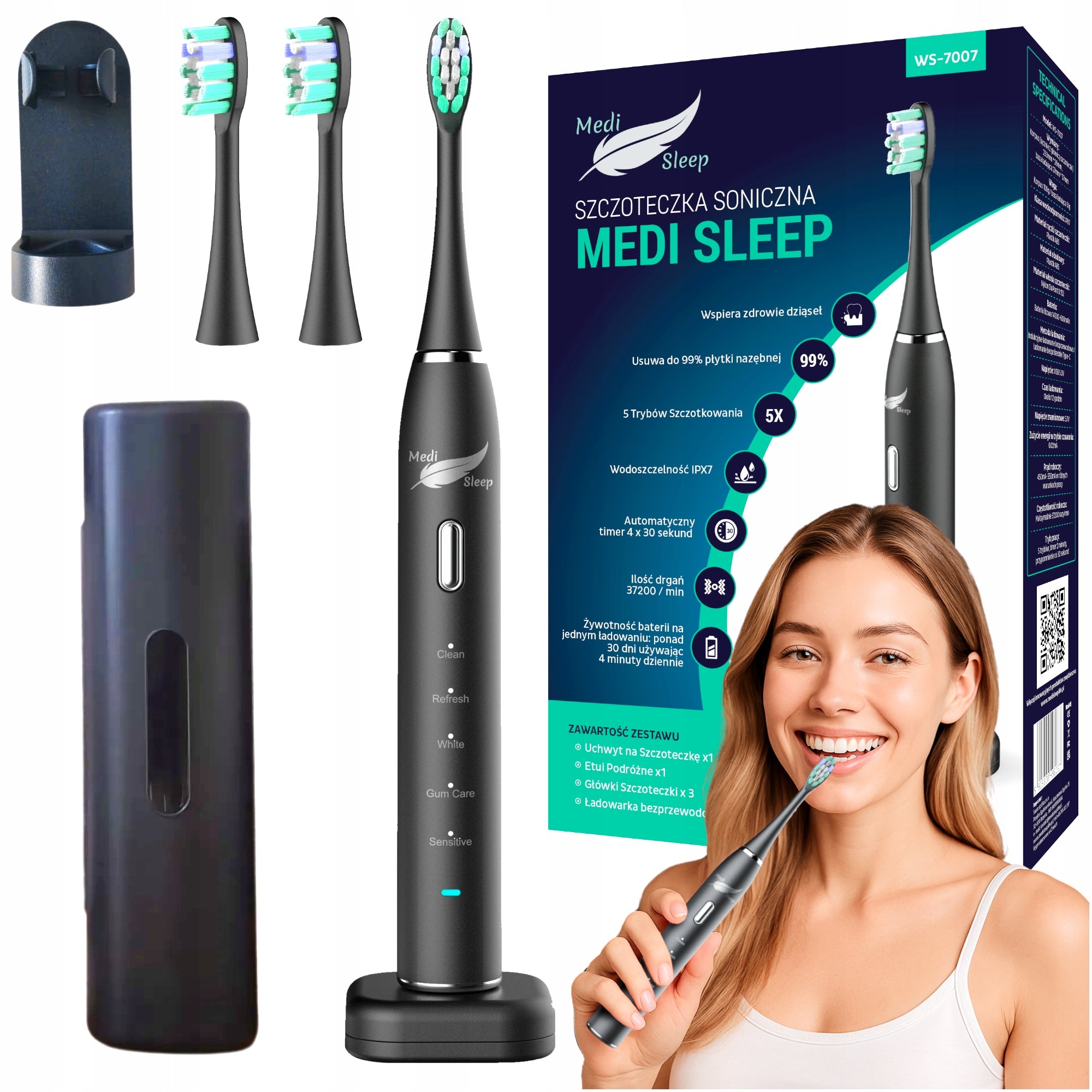 SONIC TOOTHBRUSH + CASE + HANDLE + 37 THOUSAND VIBRATIONS MEDI SLEEP