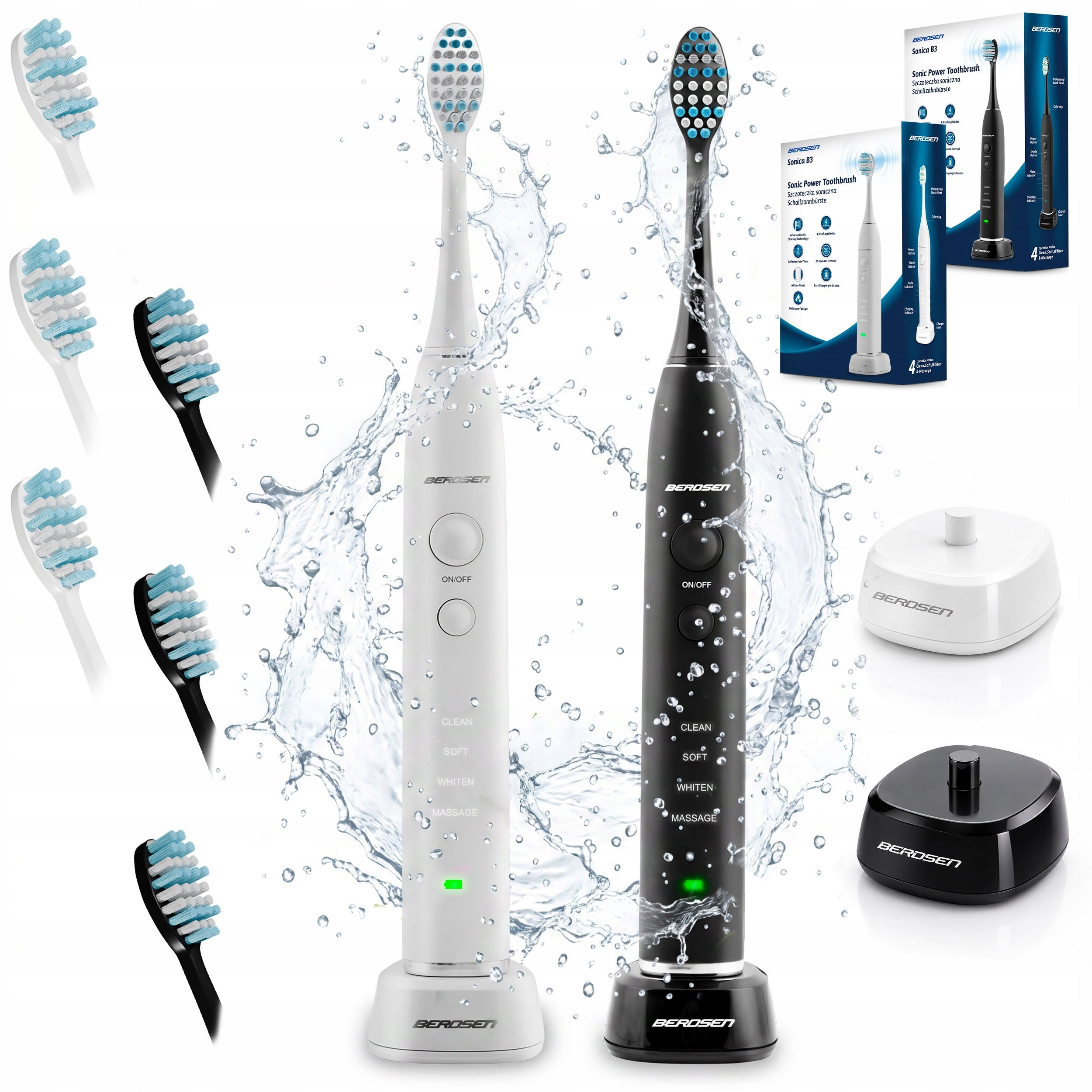 SONIC TOOTHBRUSH ELECTRIC SET OF 2 BERDSEN + TIPS