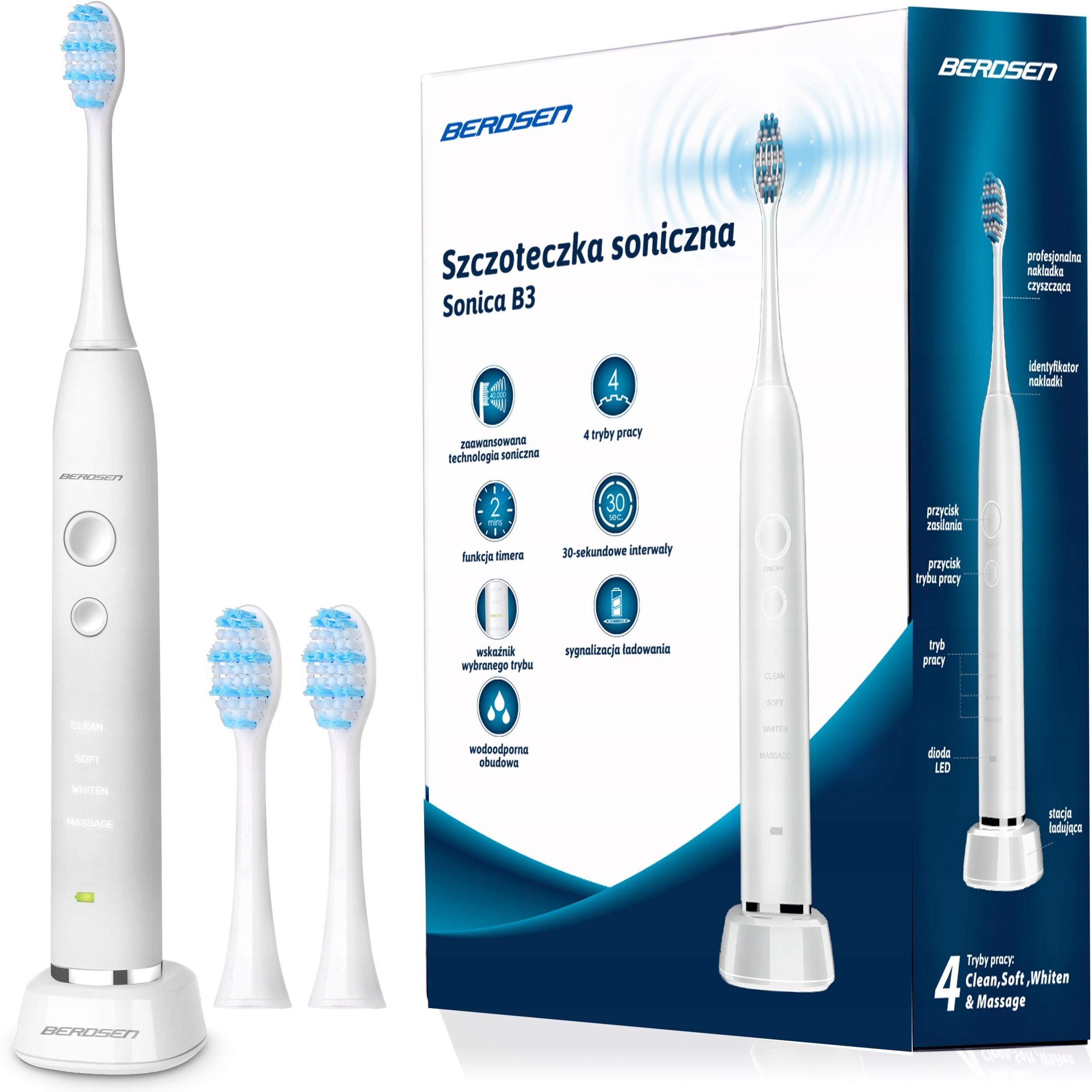 SONIC TOOTHBRUSH WHITE ELECTRIC WHITENING + TIPS