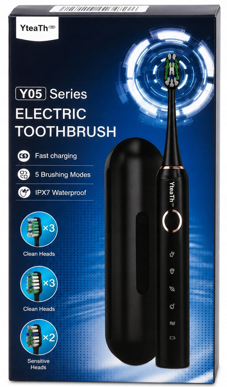 SONIC TOOTHBRUSH YTEATH Y05 ELECTRIC CASE 8 TIPS BLACK