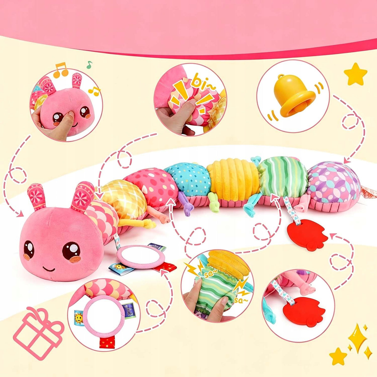 SOOTHING MUSICAL PLUSH CATERPILLAR ANTI-STRESS SENSORY TOY 50CM Packaging status original