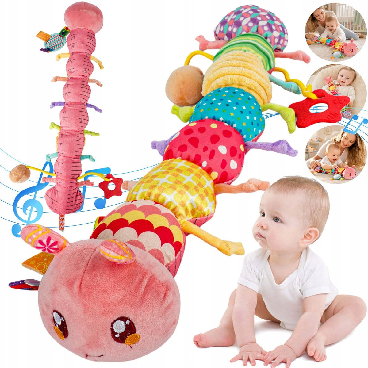 SOOTHING MUSICAL PLUSH CATERPILLAR ANTI-STRESS SENSORY TOY 50CM