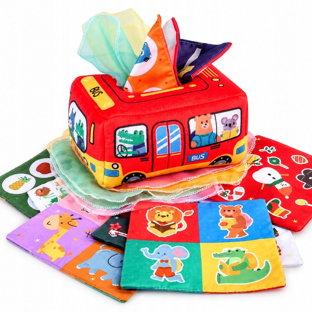 SORTER BOX TISSUE PLUSH SENSORY MONTESSORI BUS ANIMALS Packaging status original