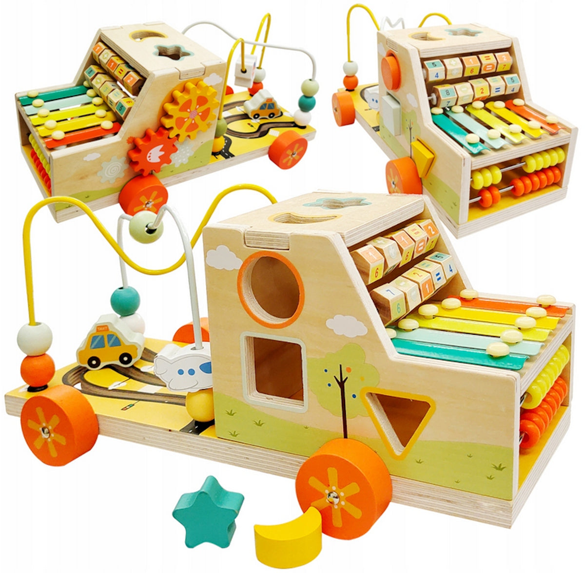 SORTER EDUCATIONAL CUBE Wooden toy TRUCK 7in1 cymbals