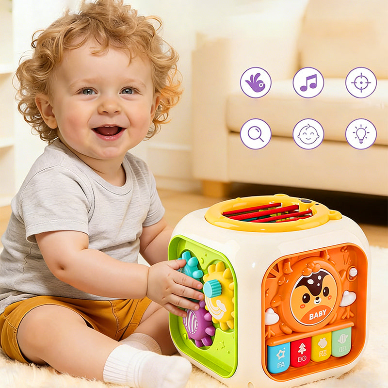 SORTER KLOCKÓW GUMKI ELASTYCZNA MULTI KOSTKA MONTESSORI SENSORYCZNA 7w1 Manufacturer code 89160