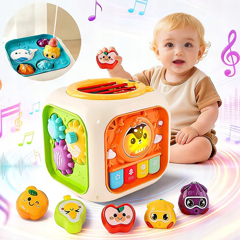 SORTER KLOCKÓW GUMKI ELASTYCZNA MULTI KOSTKA MONTESSORI SENSORYCZNA 7w1