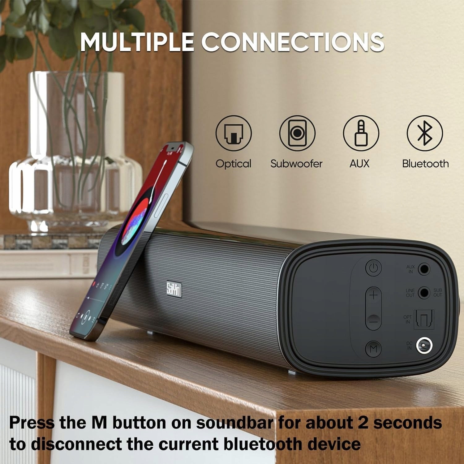 SOUNDBAR 2.0 SAIYIN 40W BLUETOOTH AUX FOR TV 43 cm SUB OUT BLACK Brand Saiyin