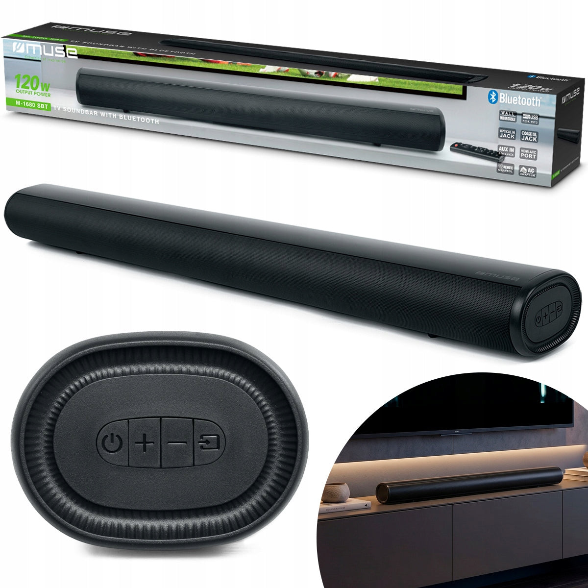 SOUNDBAR MUSE TV SPEAKER STRONG BLUETOOTH HDMI ARC USB 120W REMOTE CONTROL