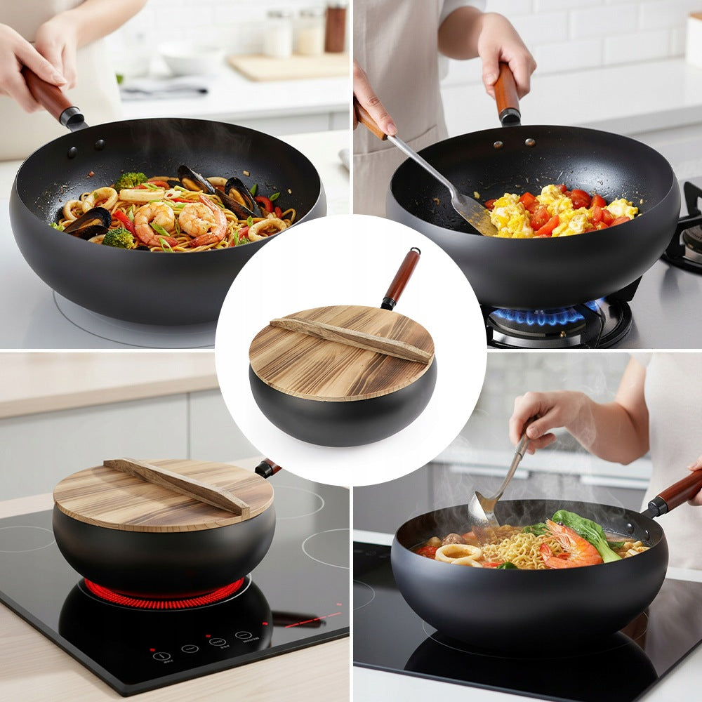 SPHERICAL CAST IRON POT FOR STEWING FRYING WITH WOODEN LID 28CM Brand no brand