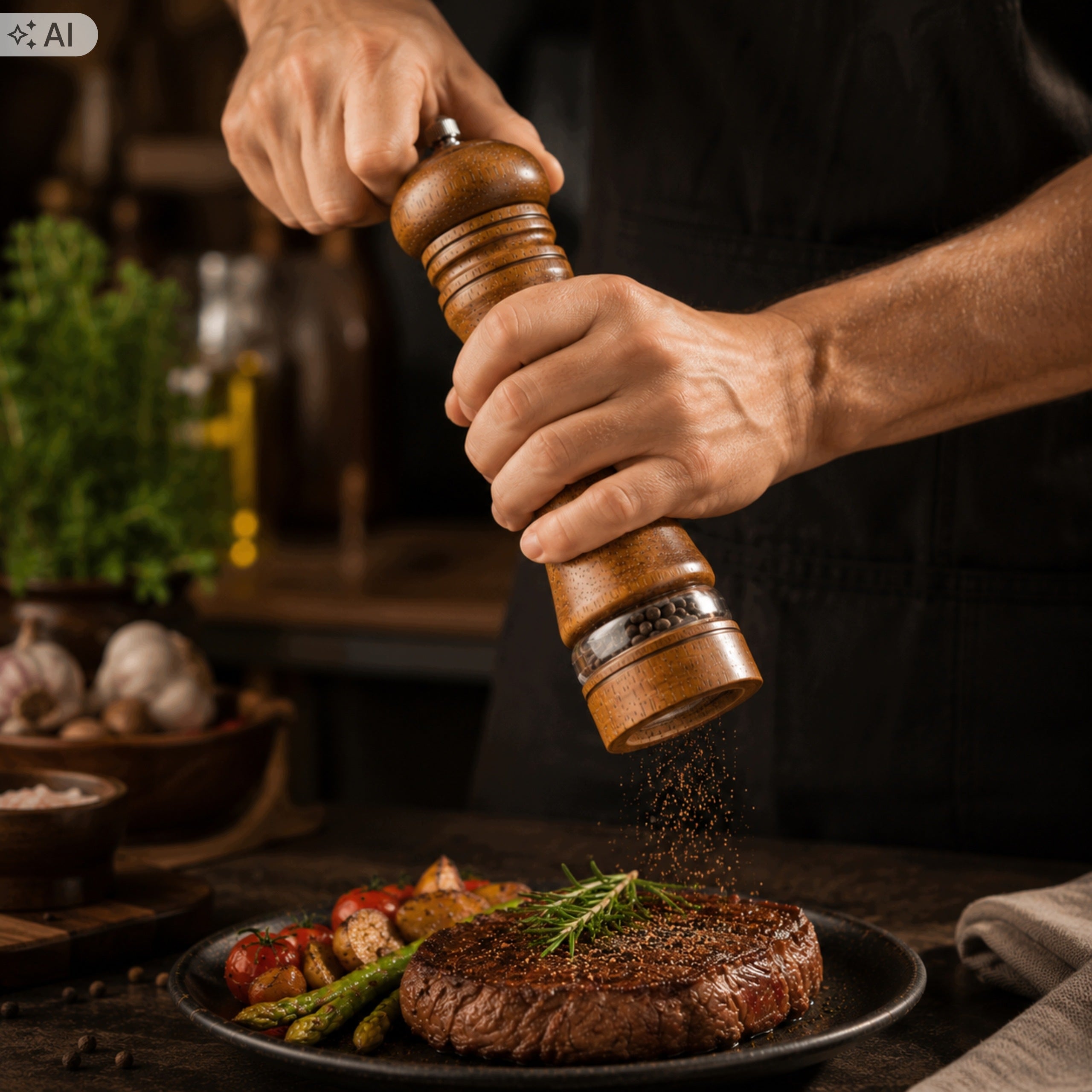 SPICE PEPPER SALT GRINDER HANDHELD SET OF 2 WOODEN KITCHEN GRINDERS Manufacturer code Młynek do soli i pieprzu z regulacja grubości
