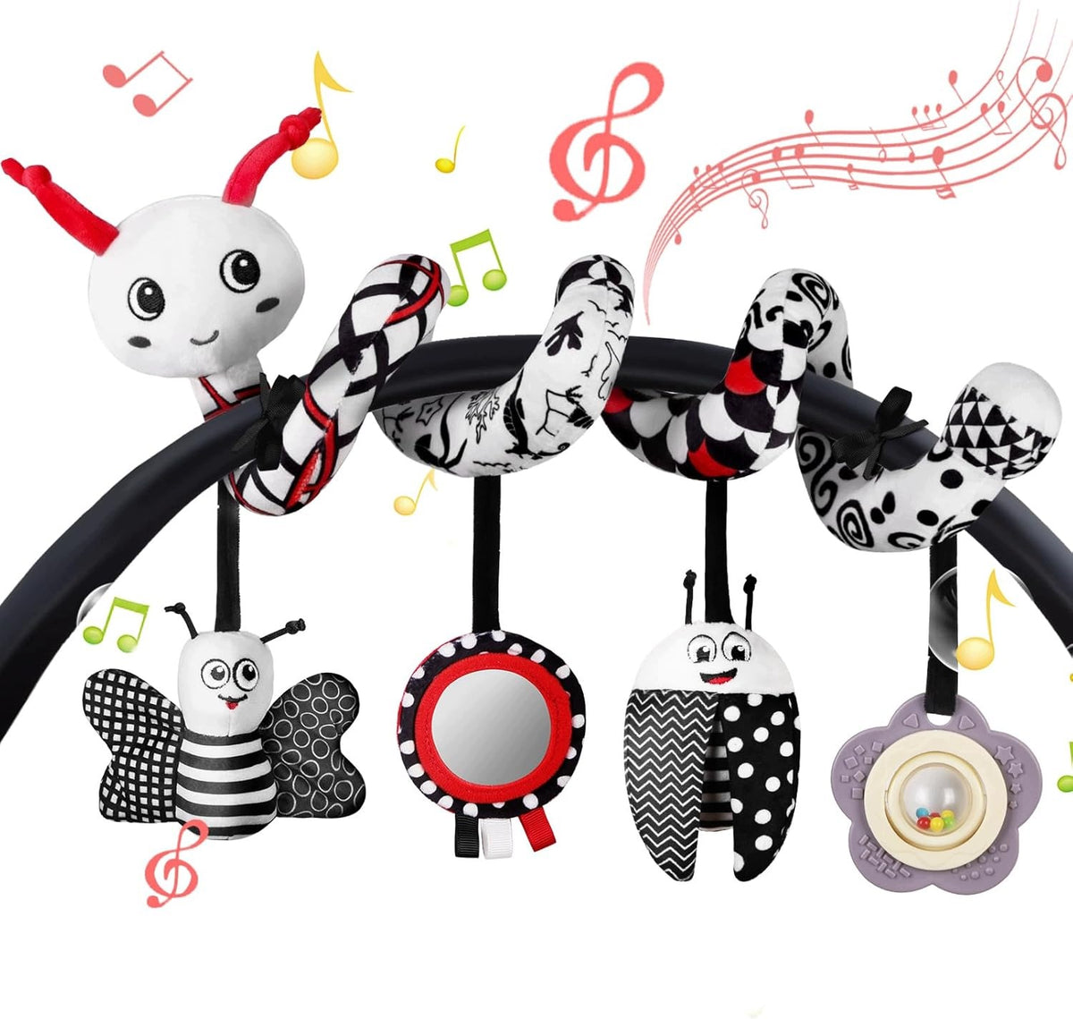 SPIRAL ACTIVITY TOY 50CM SPIRAL PLUSH DANGLING RATTLE
