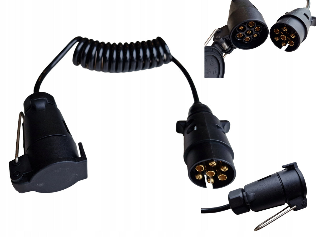 SPIRAL ELECTRICAL CABLE FOR TRAILERS PLUG AND SOCKET 7 PIN 1.5M cable