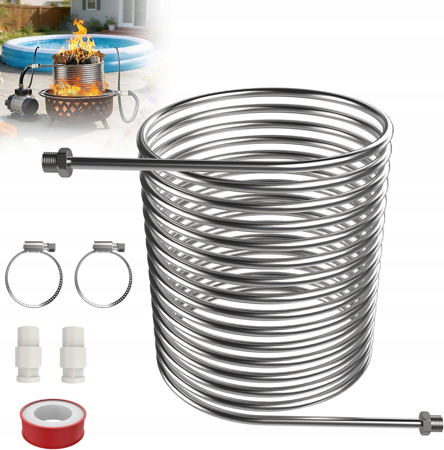 SPIRAL HEATING POOL HEATING FOR WOOD STAINLESS STEEL PIPE 14 M