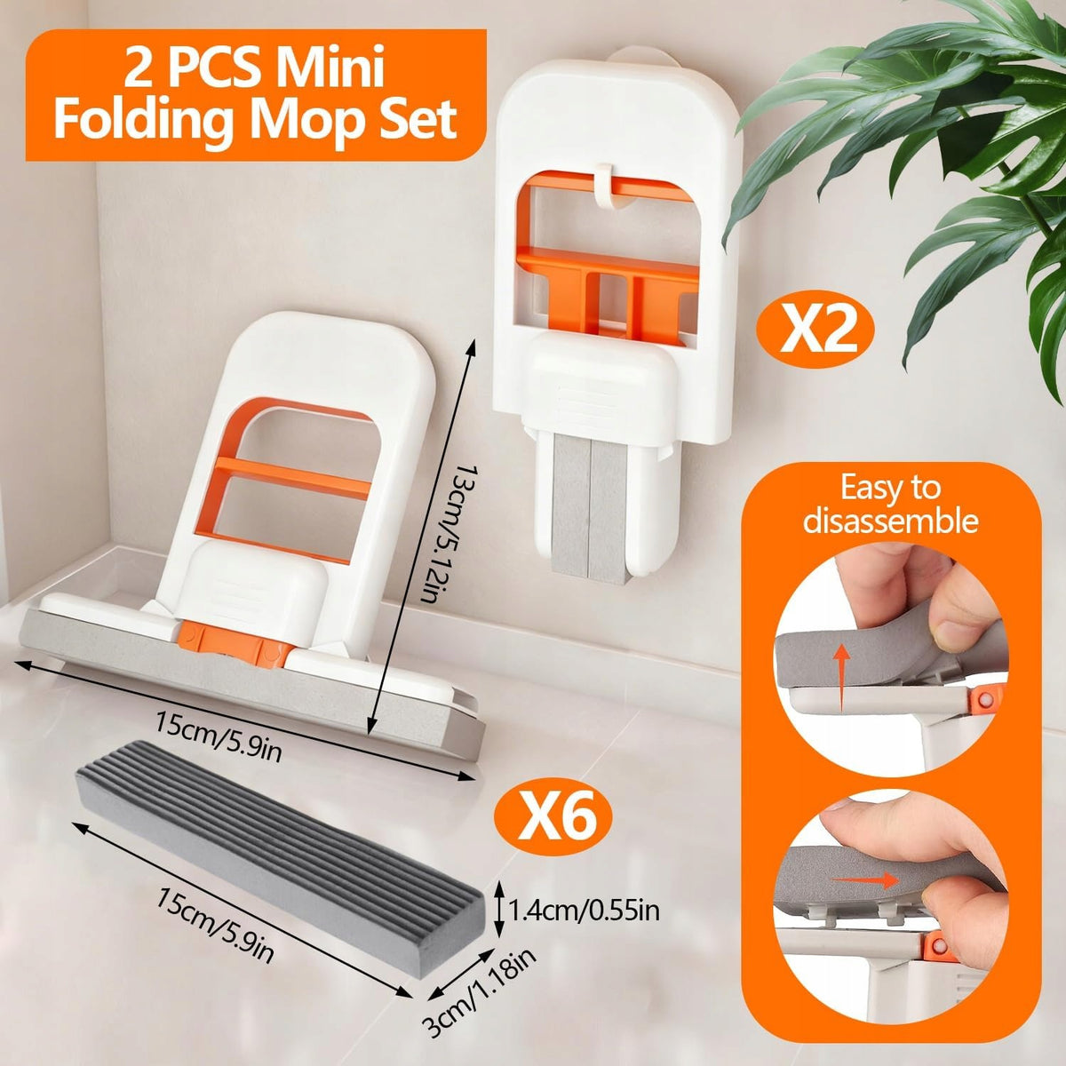SPONGE FOLDING MOP 2 PIECES SELF-PRESSING PORTABLE SET OF 6 CARTRIDGES Power 1 W
