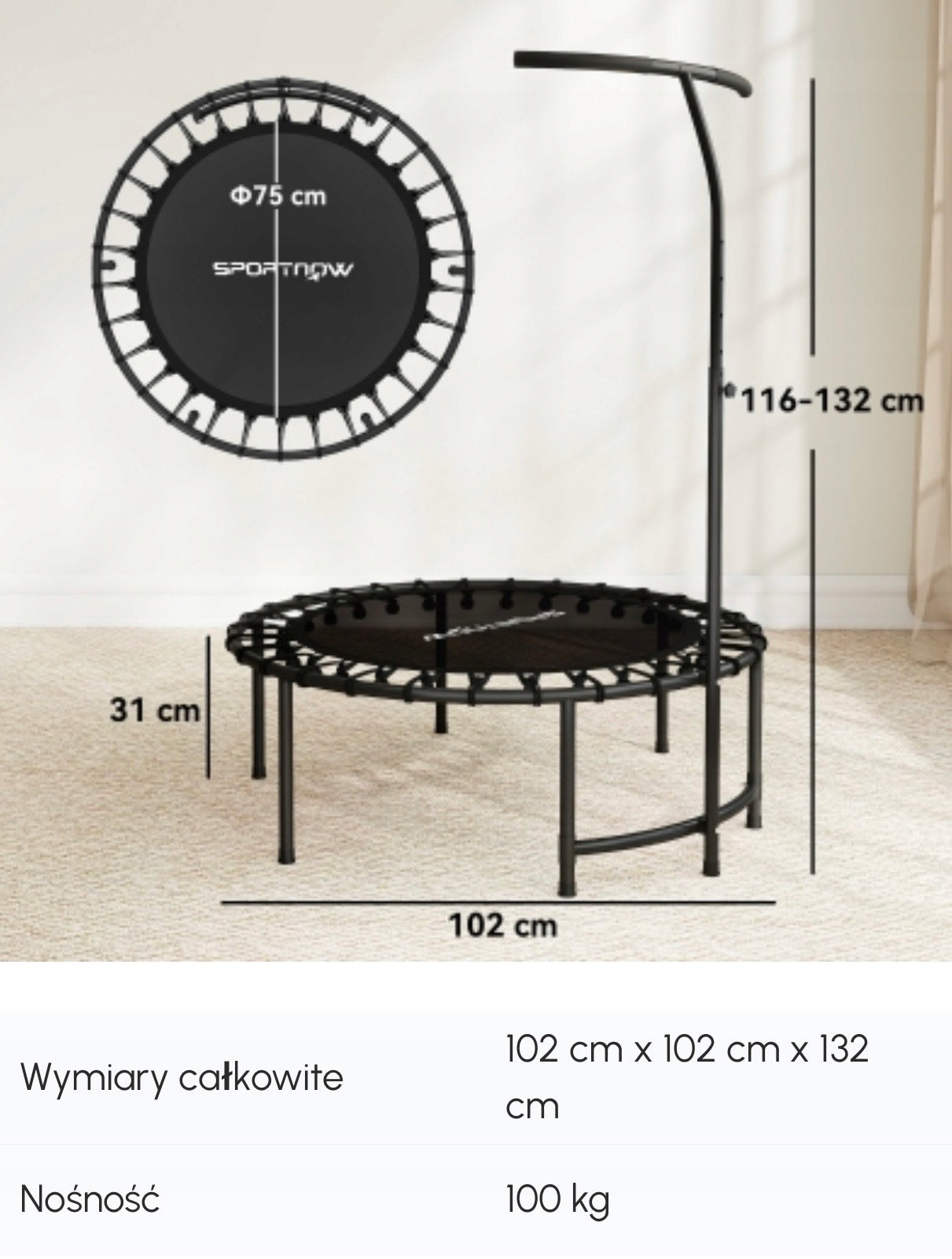 SPORTNOW Folding Fitness Trampoline Ø102 cm Mini with Handle Brand sportnow