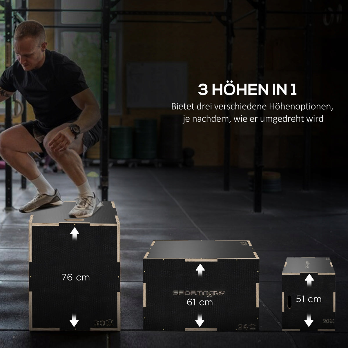 SPORTNOW Plyo-Box/Box durable for Jumping, 76x61x51cm, Black, Handle Model SPORTNOW