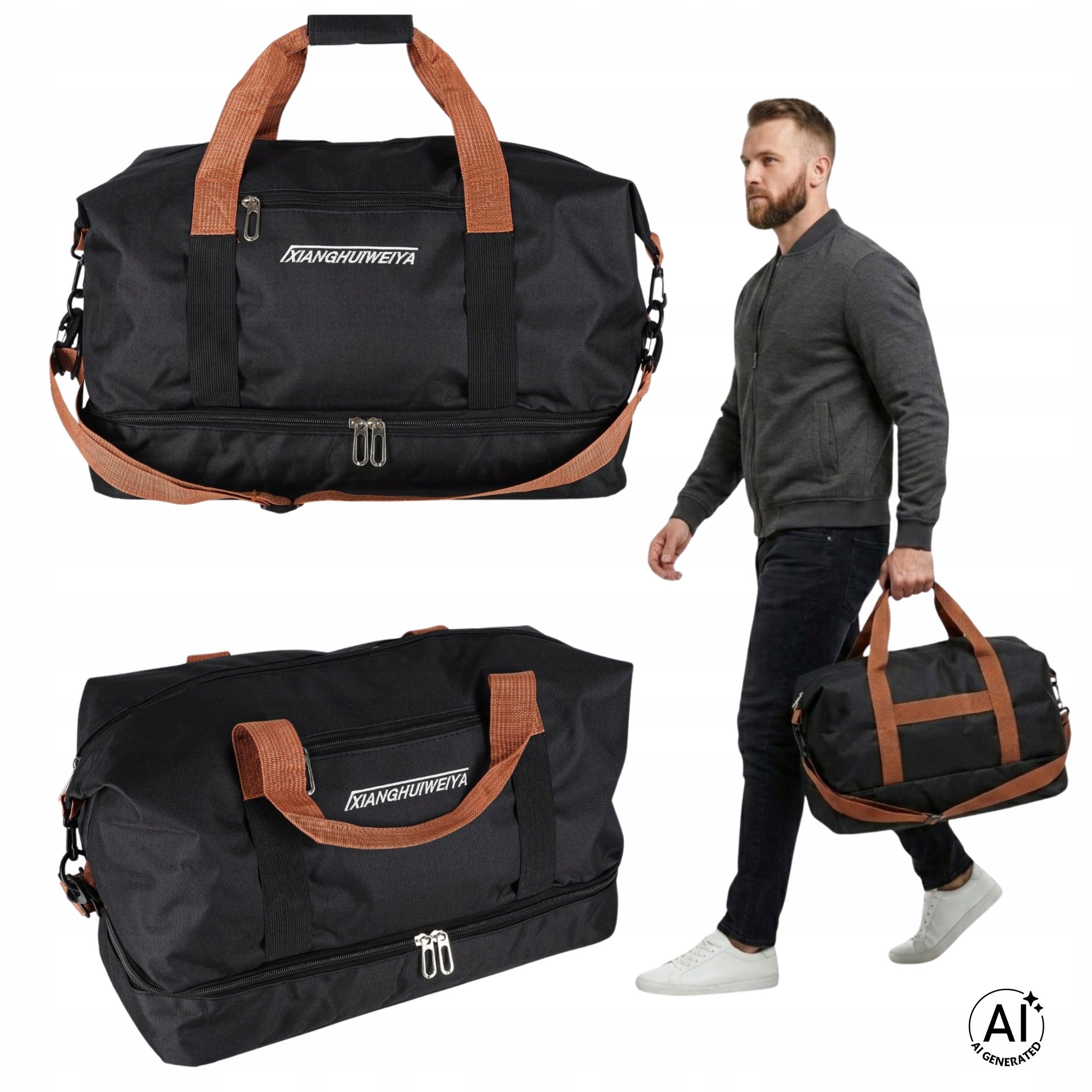 SPORTS BAG TRAINING TRAVEL LARGE TOURIST BLACK CARRY-ON LUGGAGE